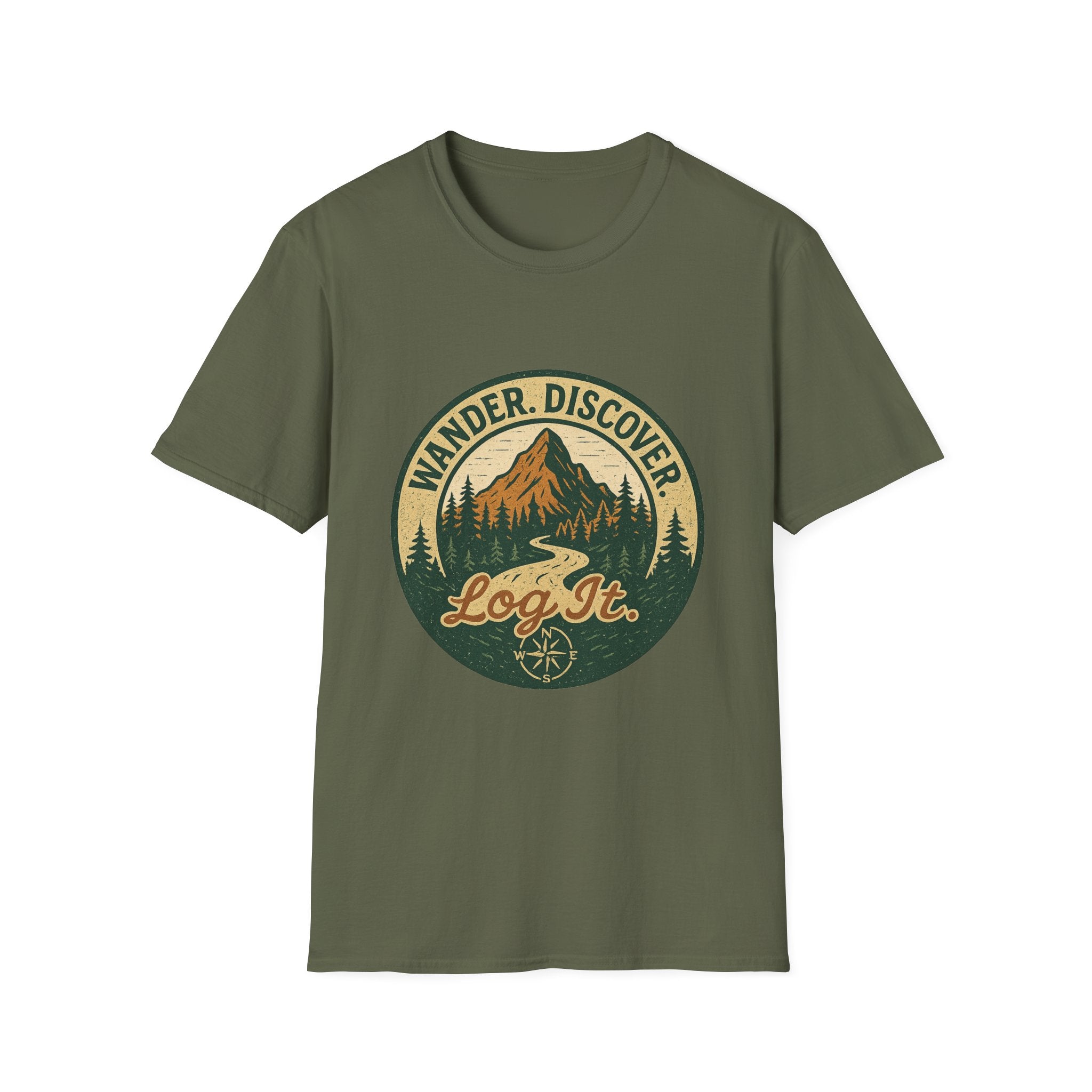 Wander Discover Mountain Patch T-Shirt | Outdoor Hiking Graphic Tee