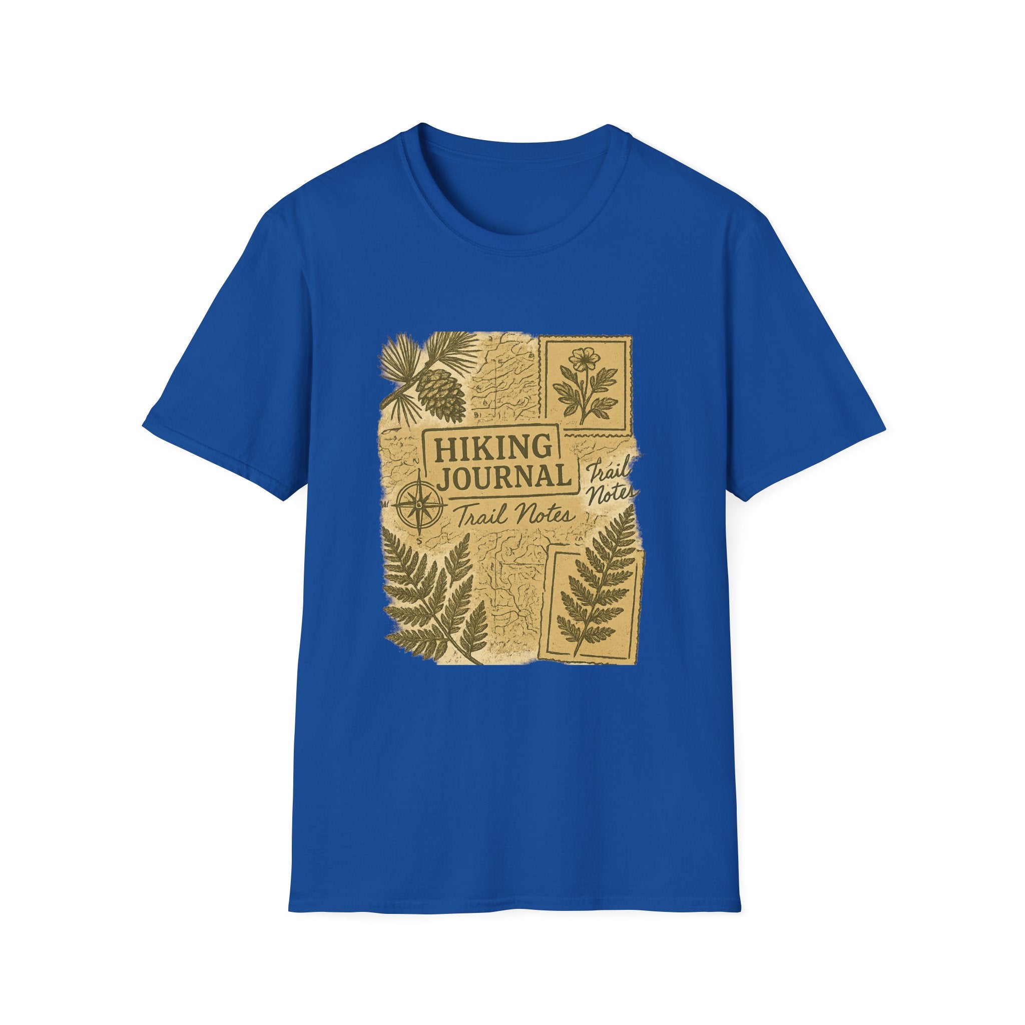 Hiking Journal Trail Notes T-Shirt | Botanical Ferns Compass Outdoor Theme