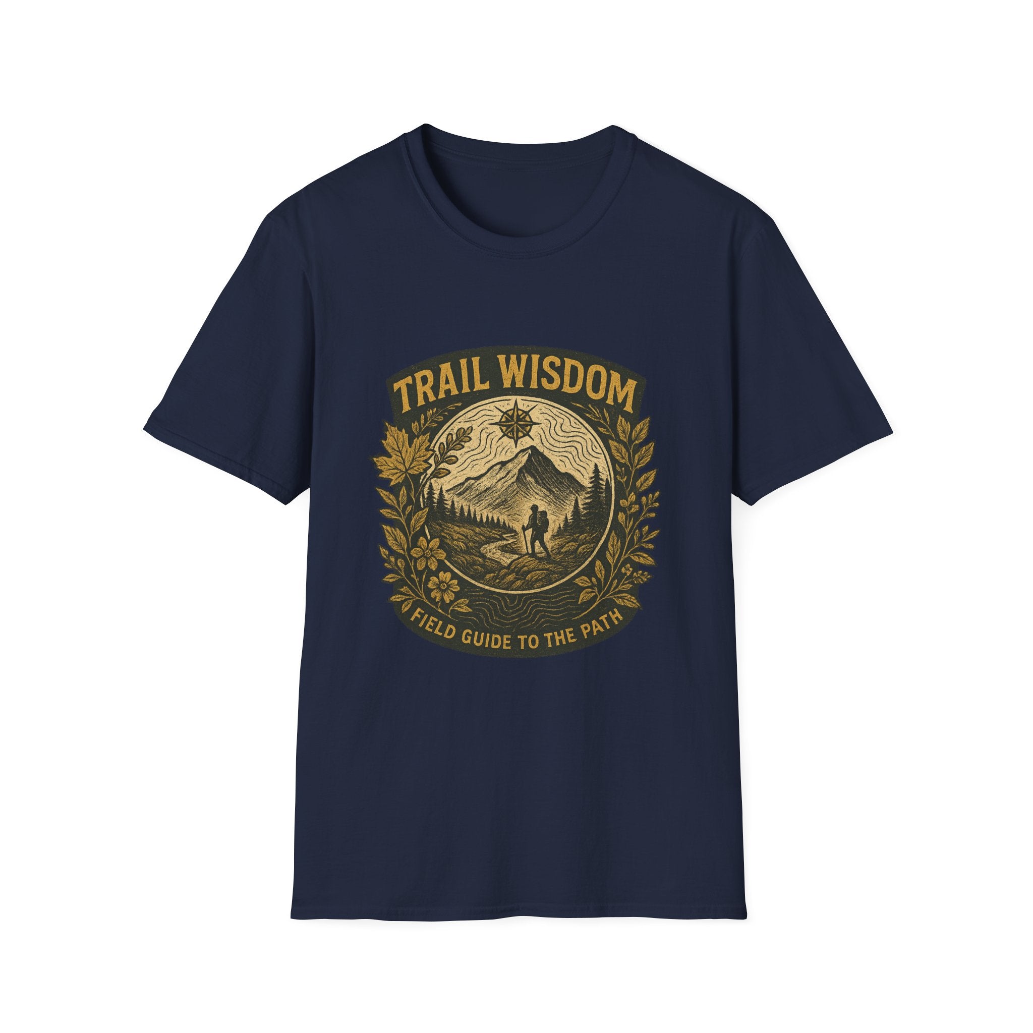 Trail Wisdom hiking badge T-Shirt | mountain compass outdoors design