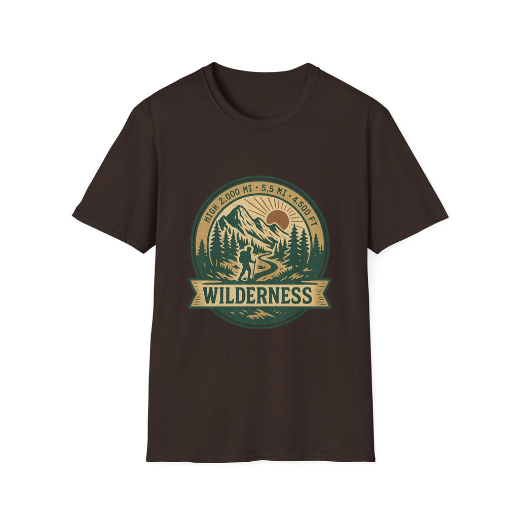 Wilderness Mountains Graphic T-Shirt | Hiking Badge Retro Outdoor Tee