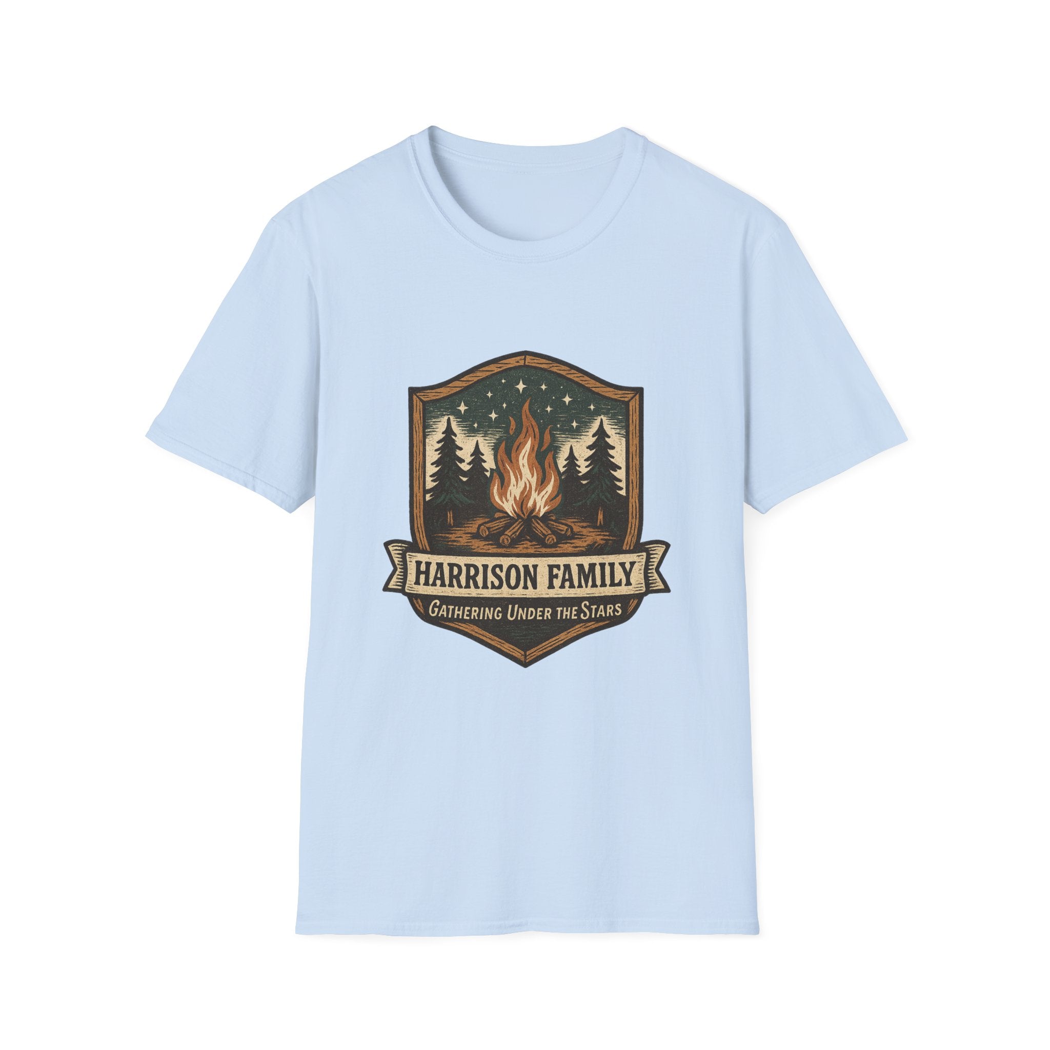 Personalized Campfire Badge T-Shirt | Custom Family Name Outdoor Tee
