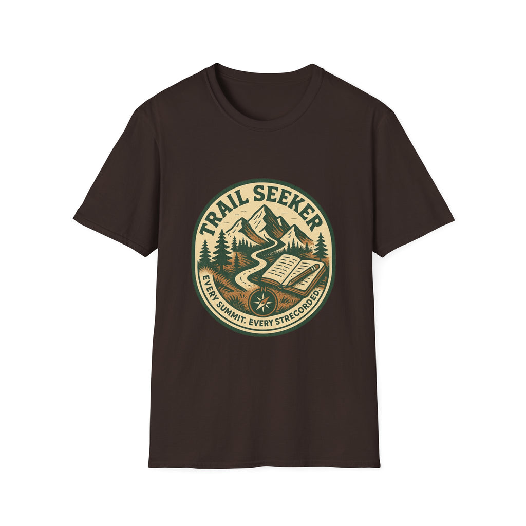 Trail Seeker Badge T-Shirt | Mountain Hiking Emblem, Nature Graphic