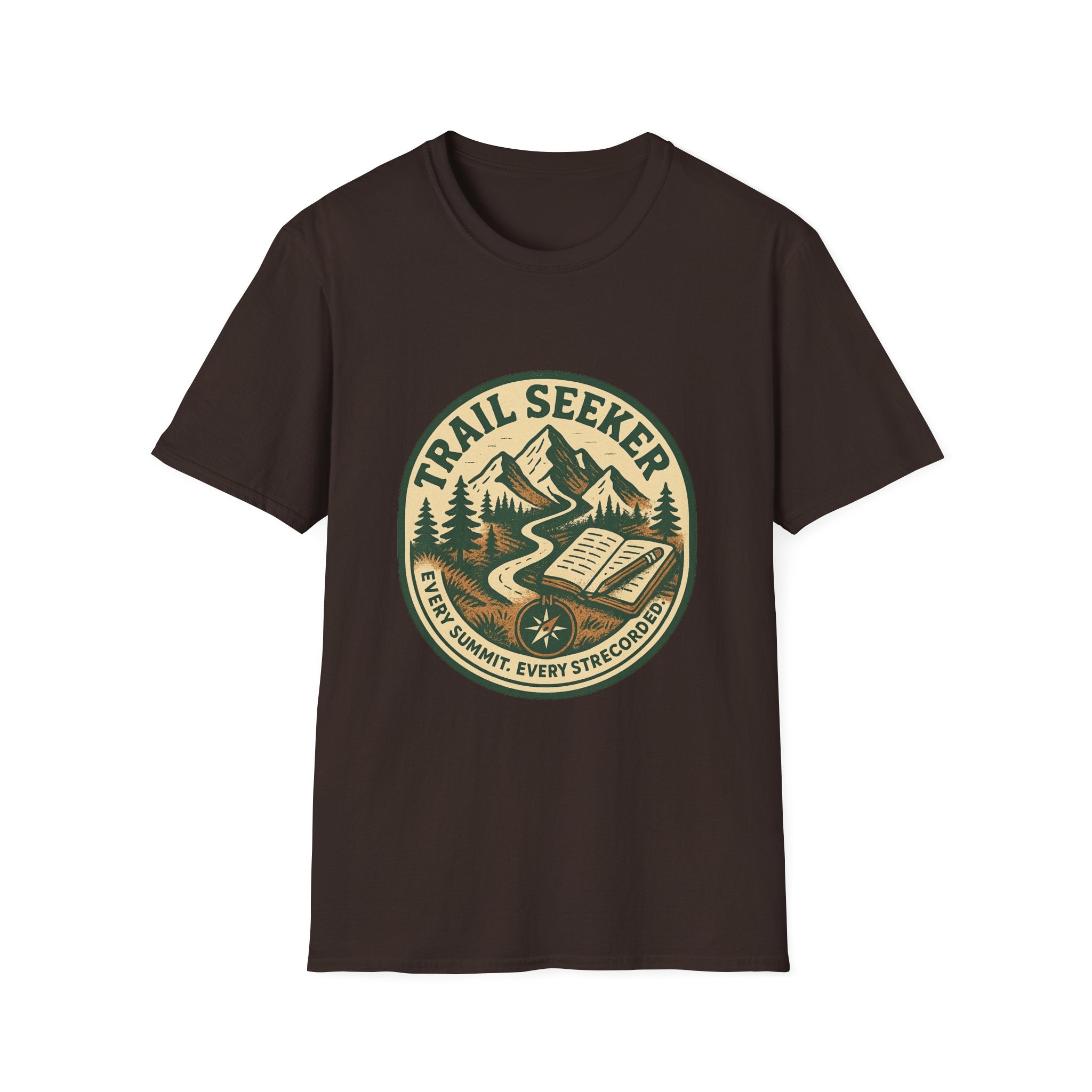 Trail Seeker Badge T-Shirt | Mountain Hiking Emblem, Nature Graphic