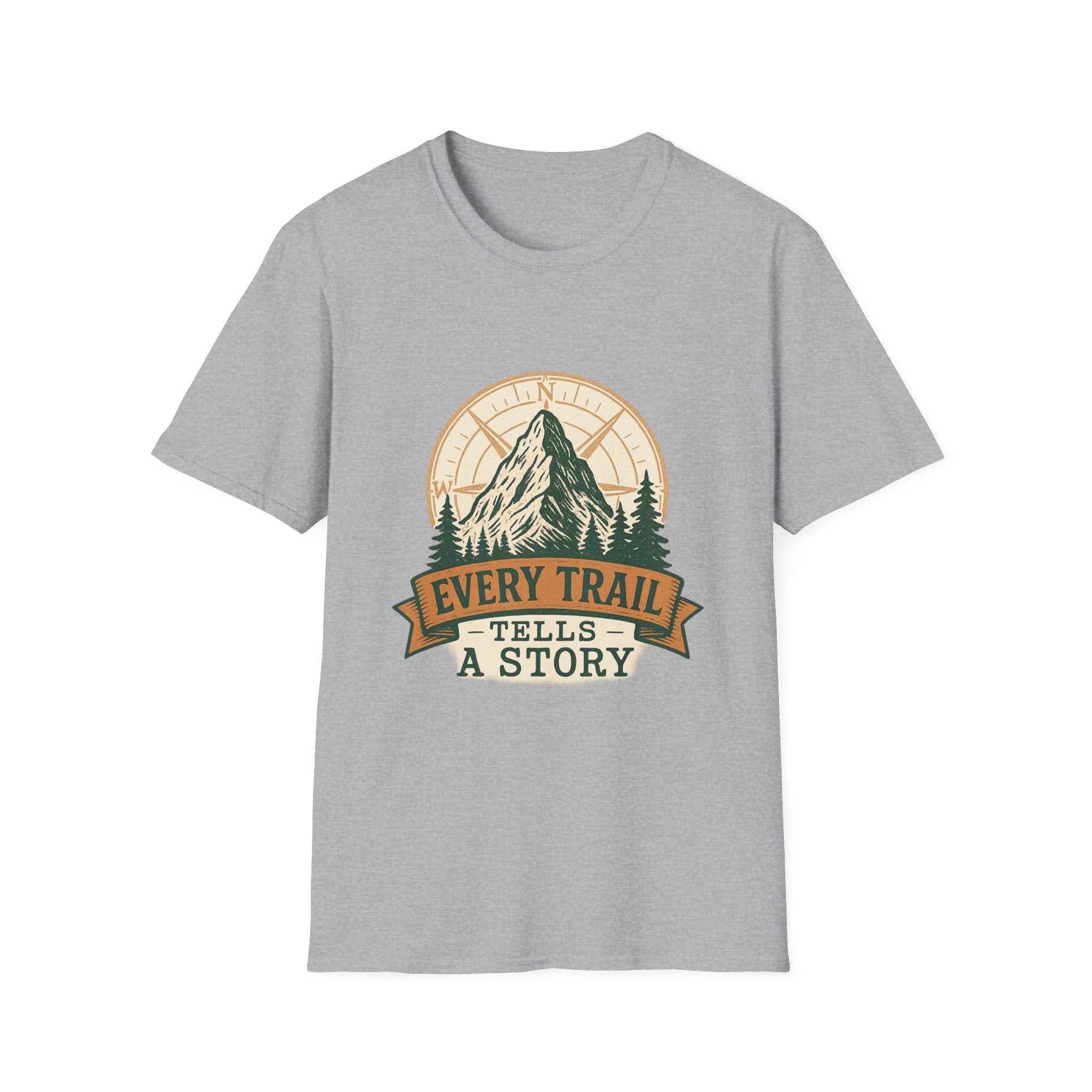 Every Trail Tells a Story Mountain T-Shirt | Hiking Adventure Graphic
