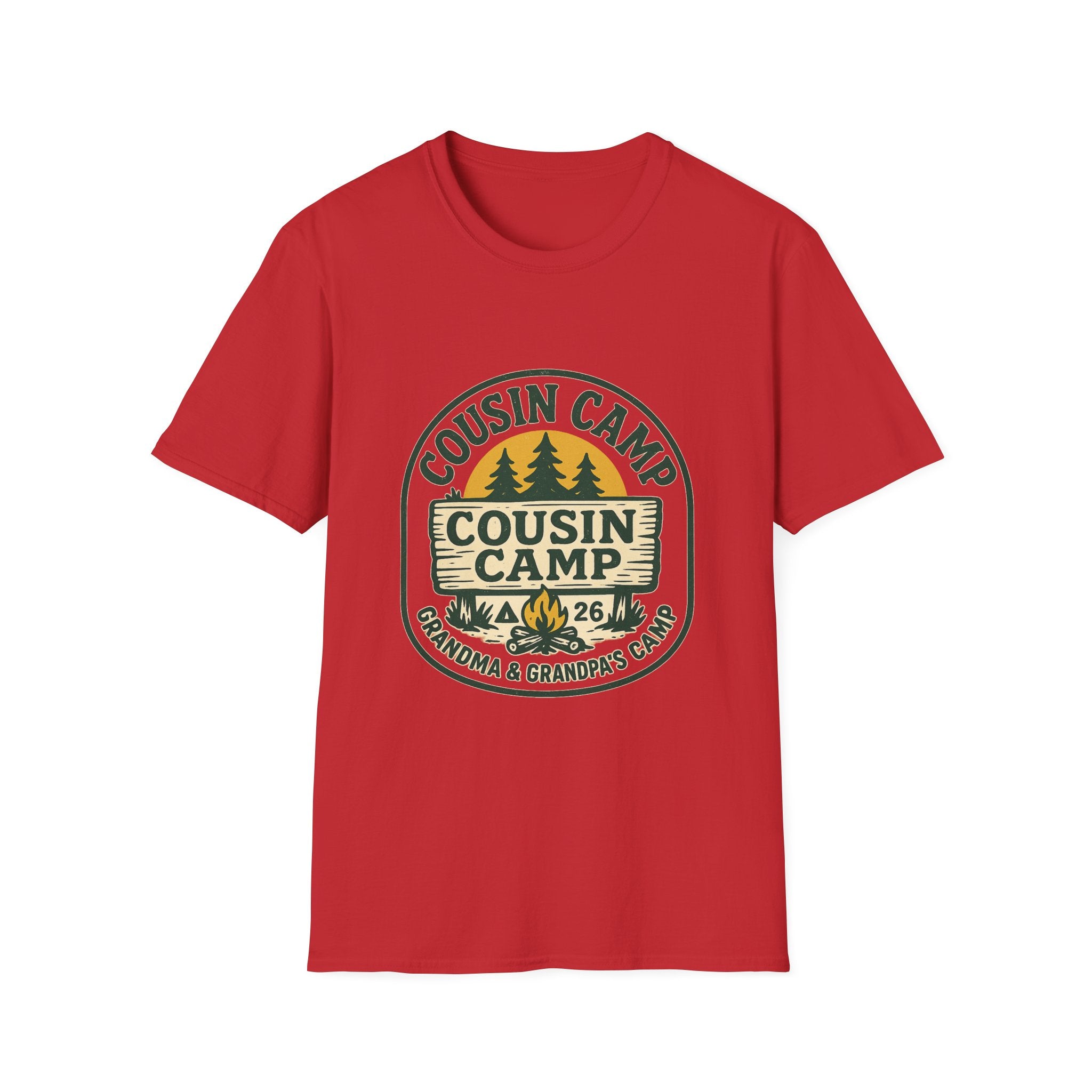 Cousin Camp Graphic T-Shirt | Family Camping Badge, Pine Tree Design