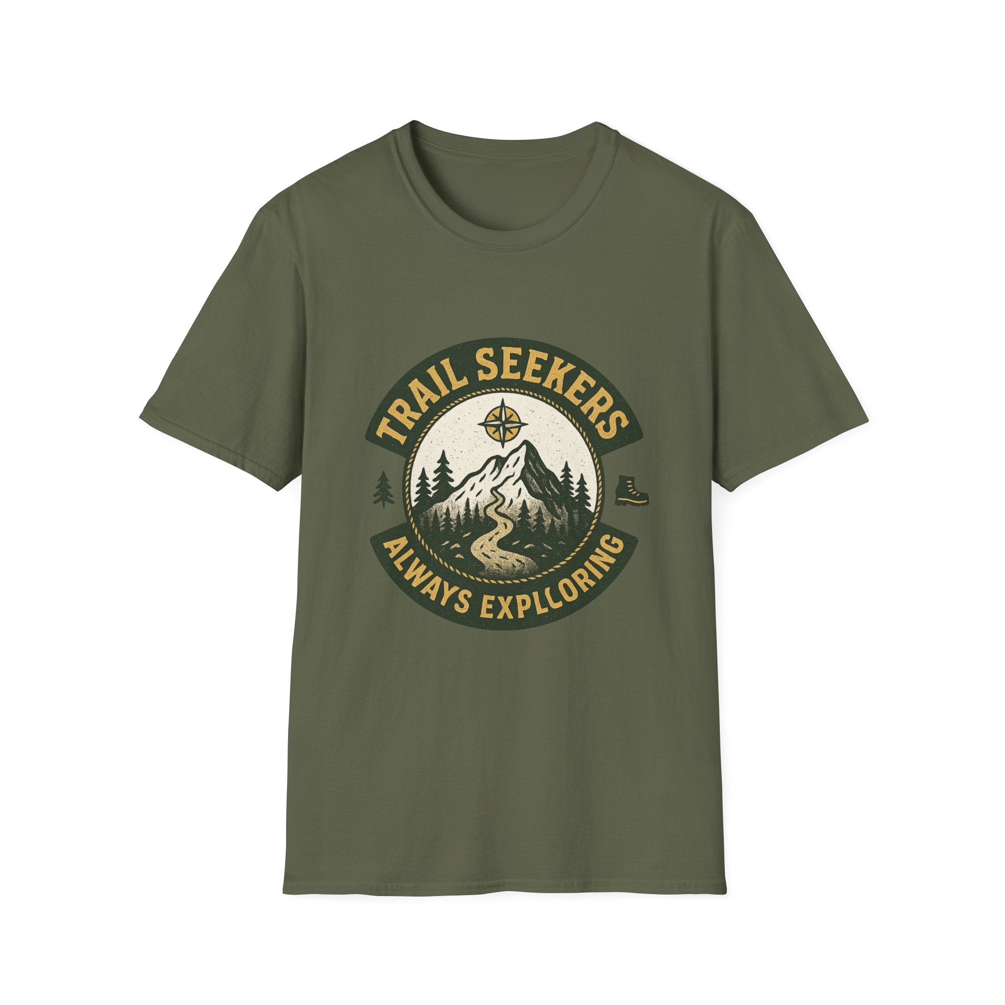 Trail Seekers mountain compass graphic T-Shirt | Adventure hiking design