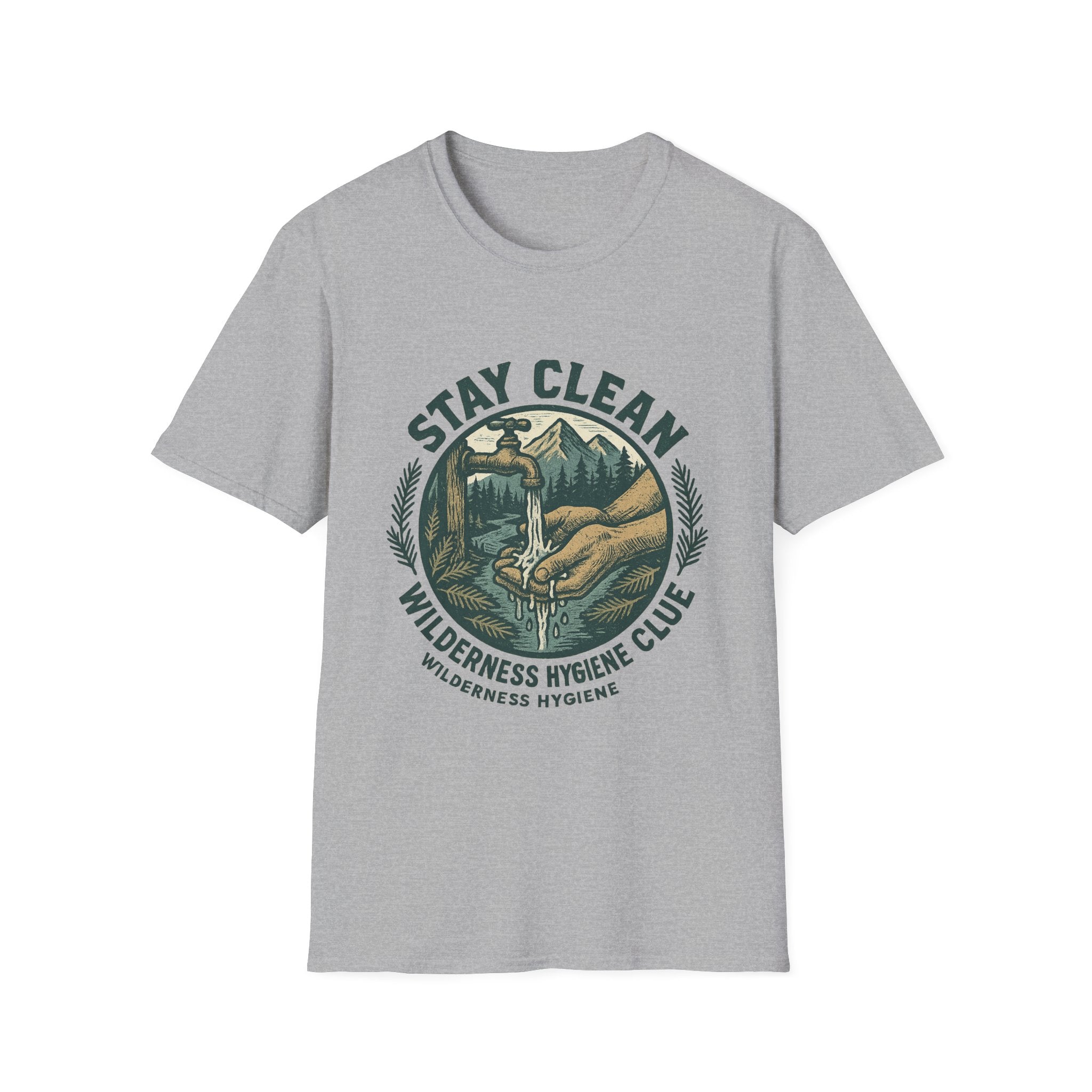 Stay Clean Wilderness Hygiene Club T-Shirt | Outdoor Camping Design