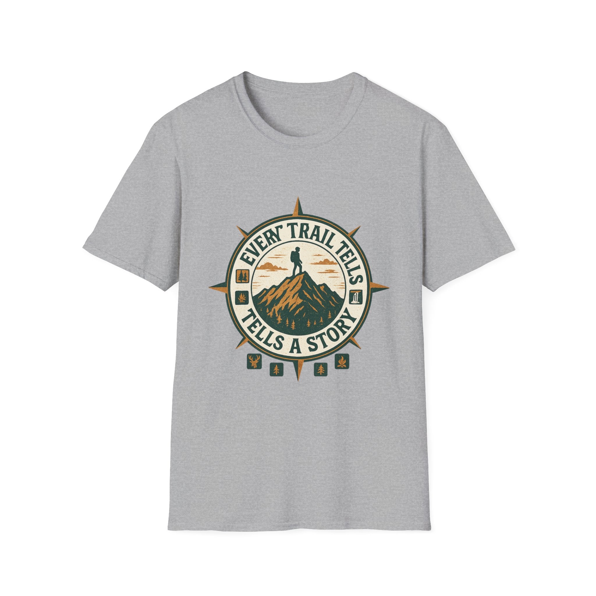 Every Trail Tells a Story T-Shirt | Hiking Compass Mountain Design