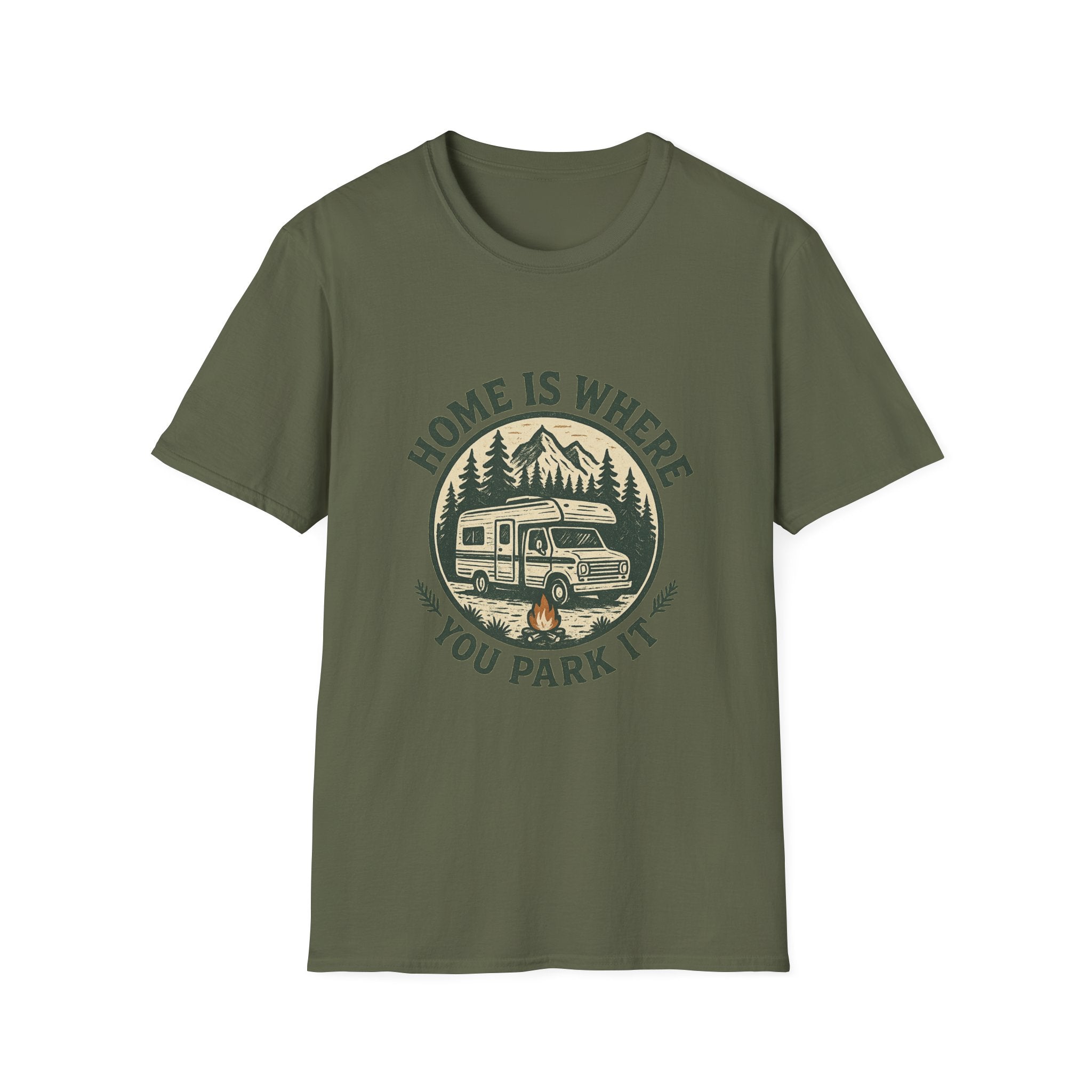 Home Is Where You Park It T-Shirt | RV Camper Mountain Design