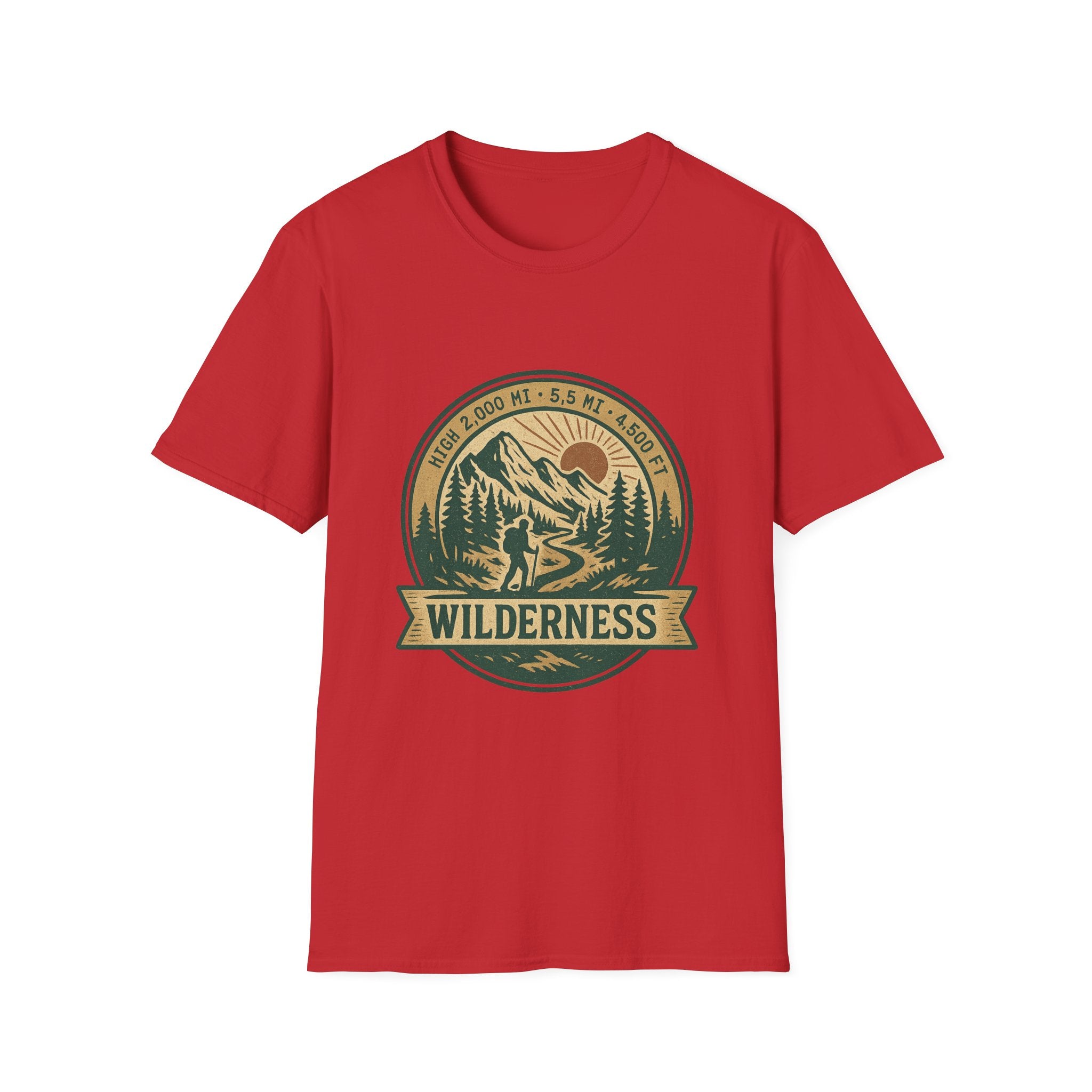 Wilderness Mountains Graphic T-Shirt | Hiking Badge Retro Outdoor Tee