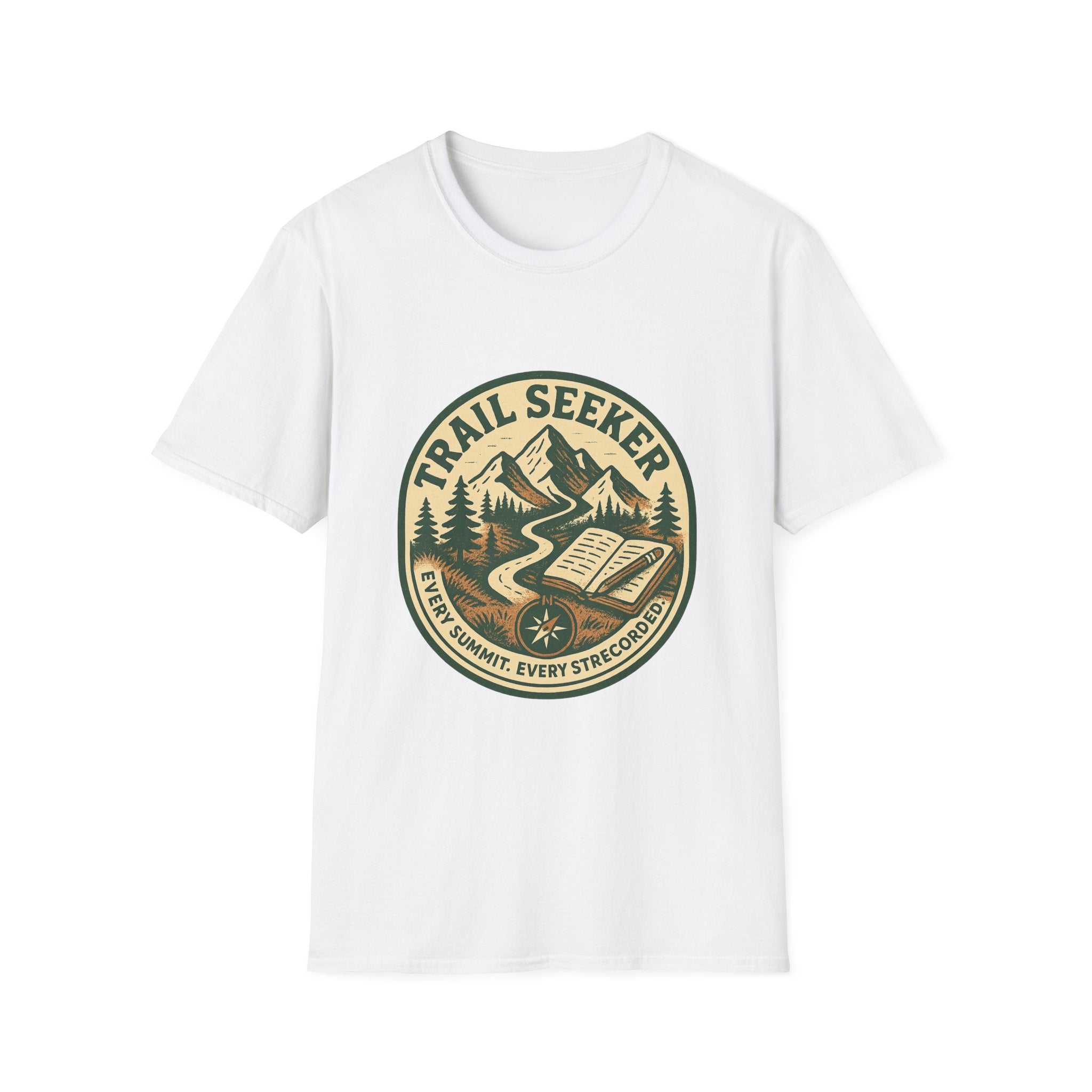 Trail Seeker Badge T-Shirt | Mountain Hiking Emblem, Nature Graphic