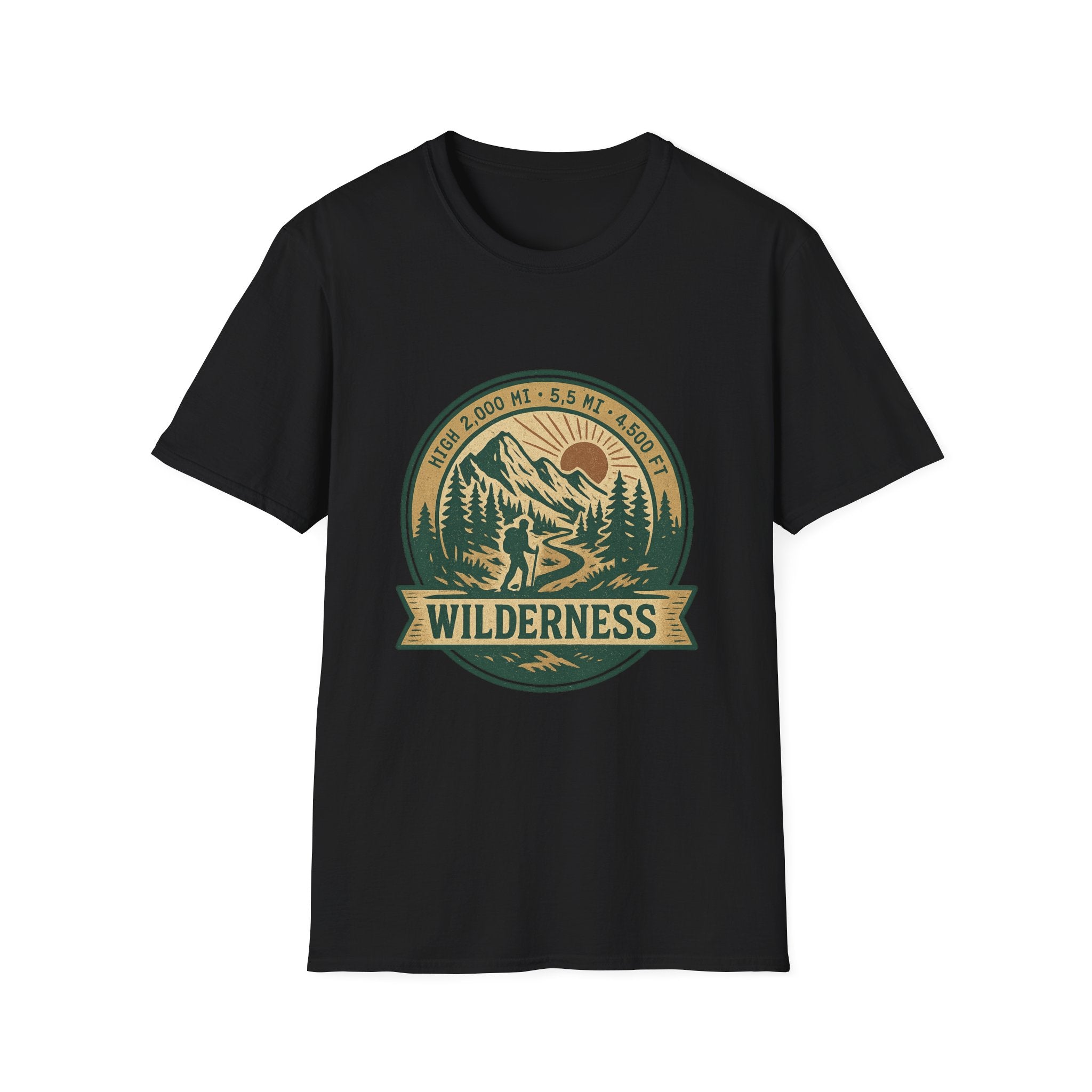 Wilderness Mountains Graphic T-Shirt | Hiking Badge Retro Outdoor Tee