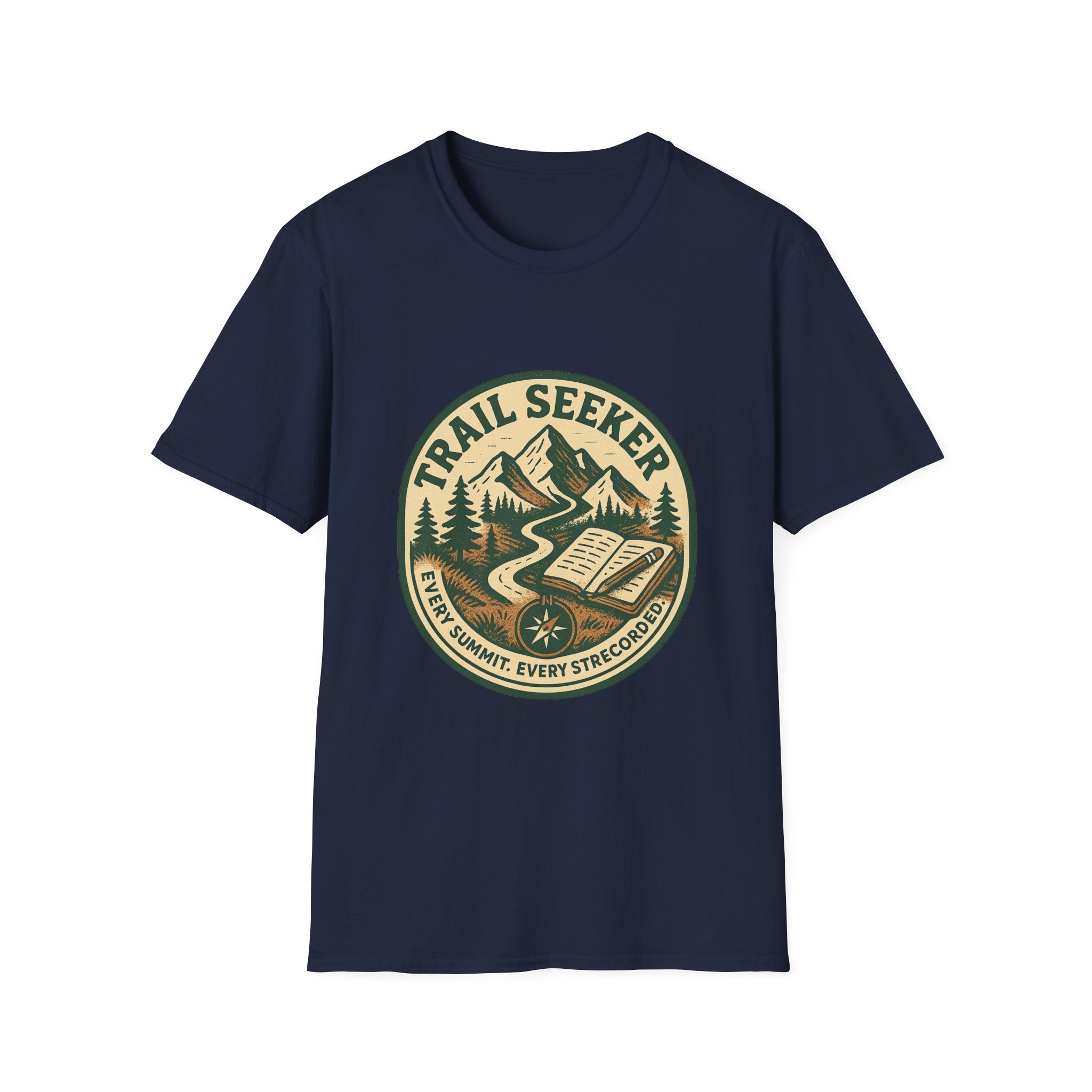 Trail Seeker Badge T-Shirt | Mountain Hiking Emblem, Nature Graphic