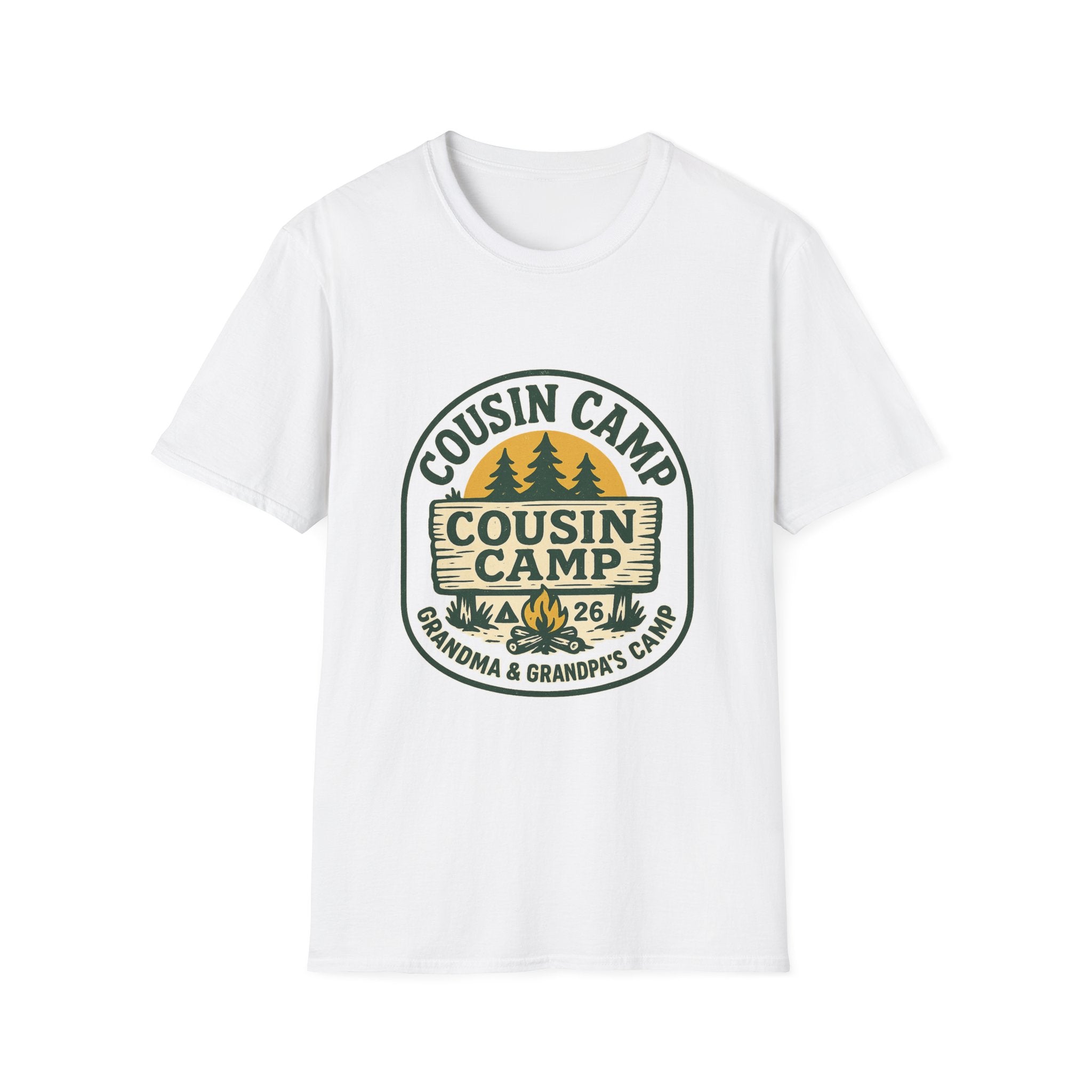 Cousin Camp Graphic T-Shirt | Family Camping Badge, Pine Tree Design