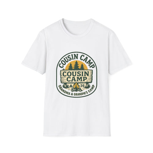 Cousin Camp Graphic T-Shirt | Family Camping Badge, Pine Tree Design