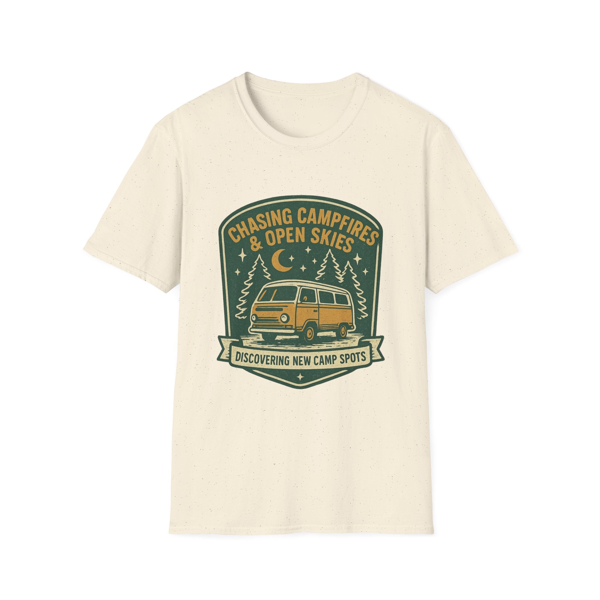 Chasing Campfires & Open Skies T-Shirt | Vintage Camper Van Camping Design