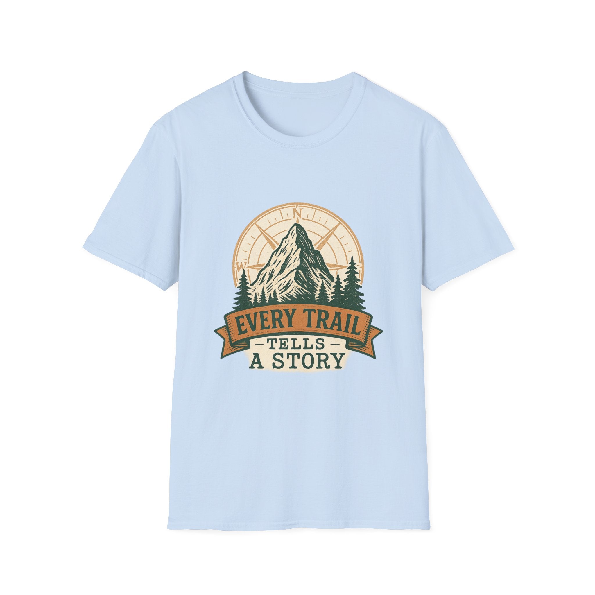 Every Trail Tells a Story Mountain T-Shirt | Hiking Adventure Graphic