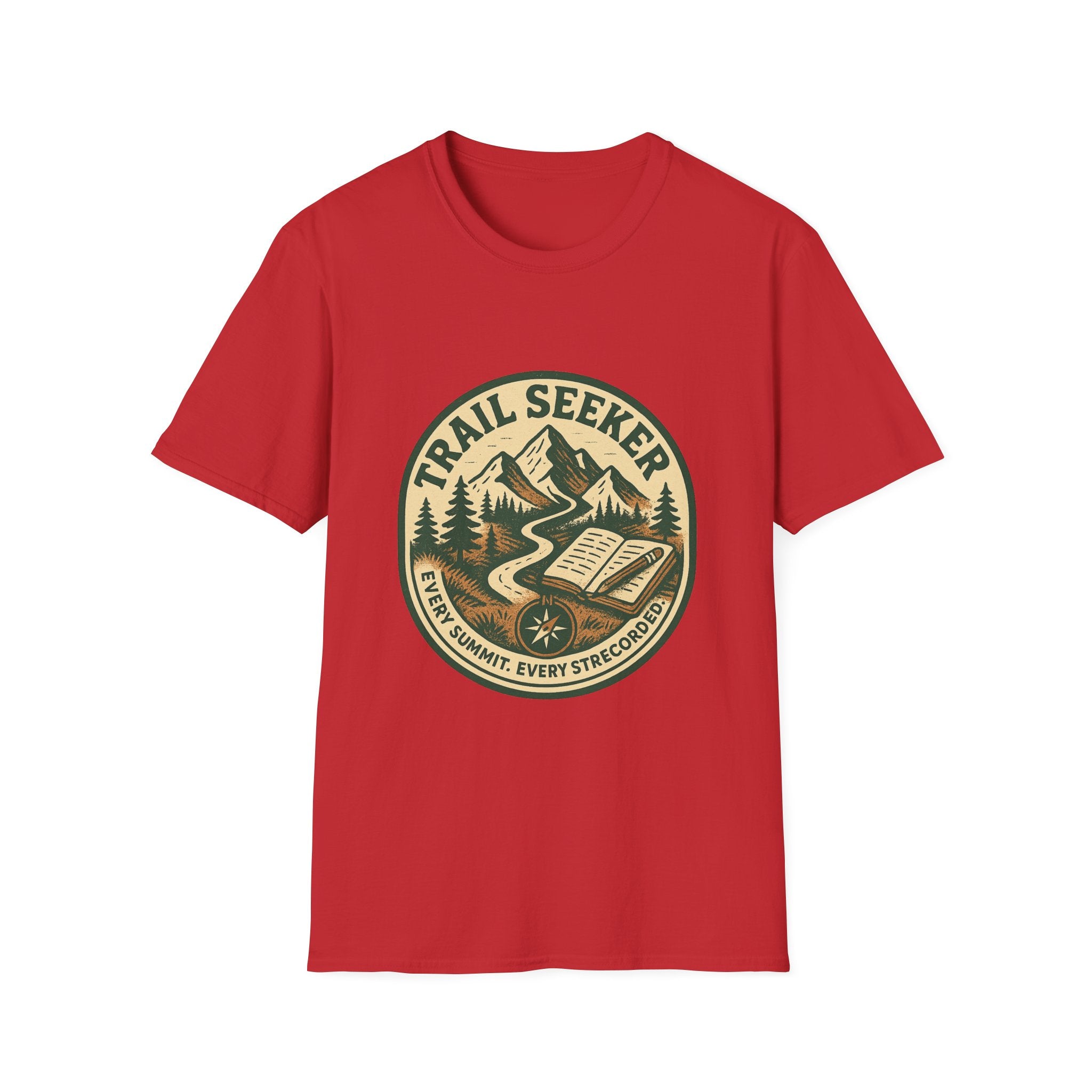 Trail Seeker Badge T-Shirt | Mountain Hiking Emblem, Nature Graphic