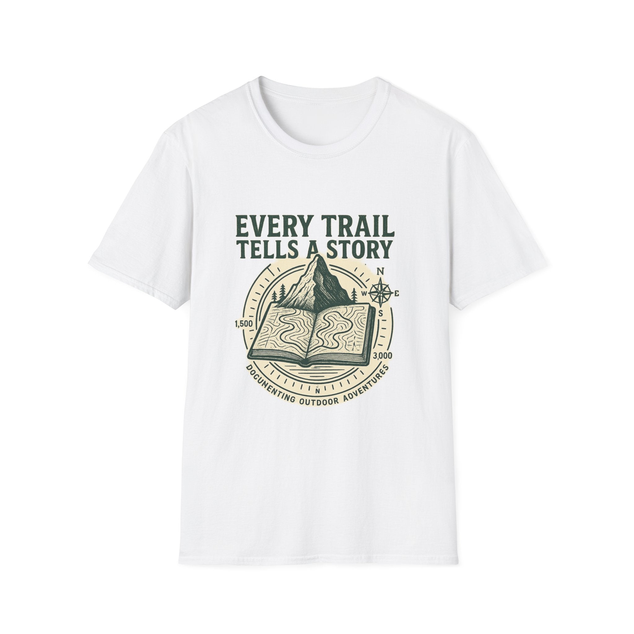 Every Trail Tells a Story T-Shirt | Hiking Mountain Compass Design