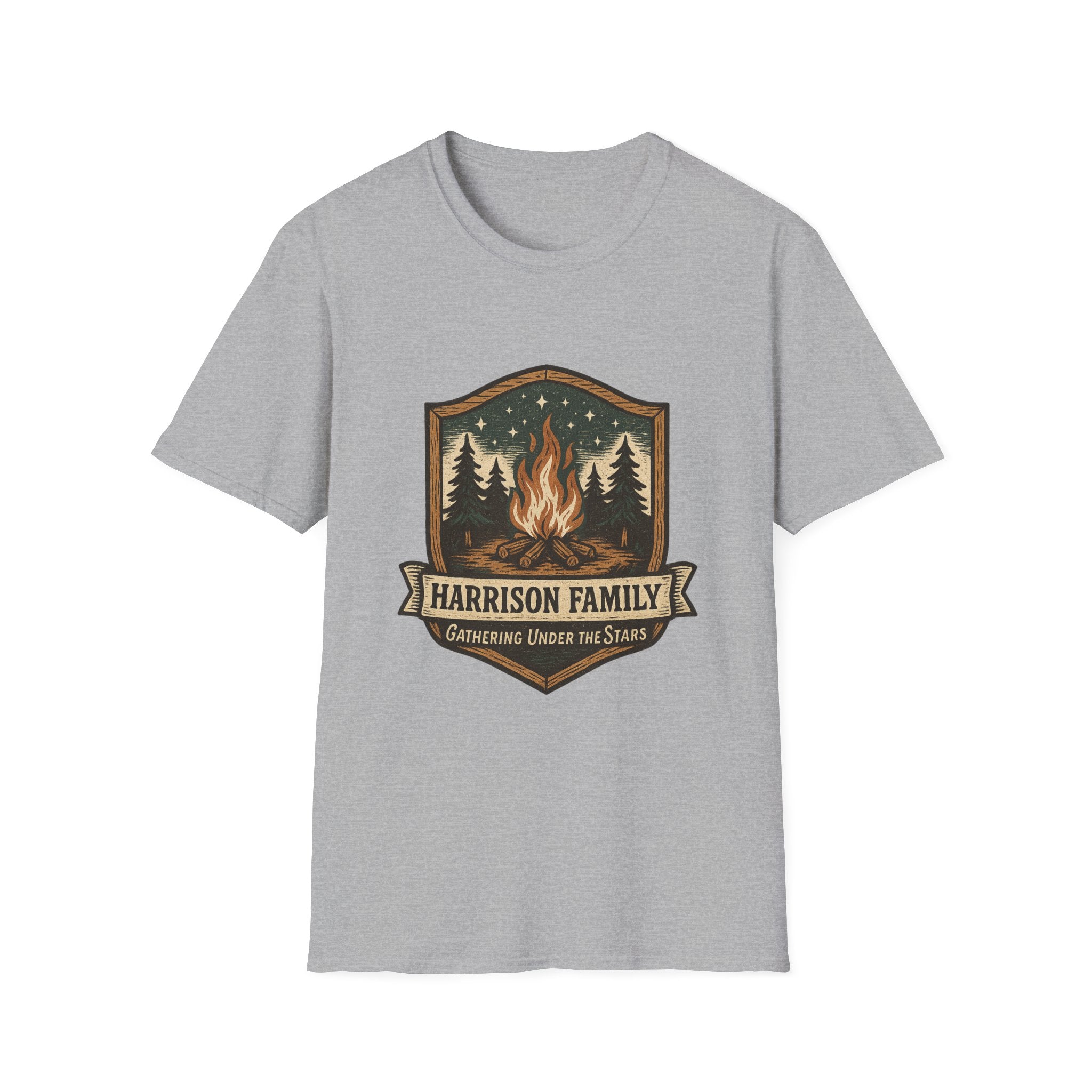 Personalized Campfire Badge T-Shirt | Custom Family Name Outdoor Tee