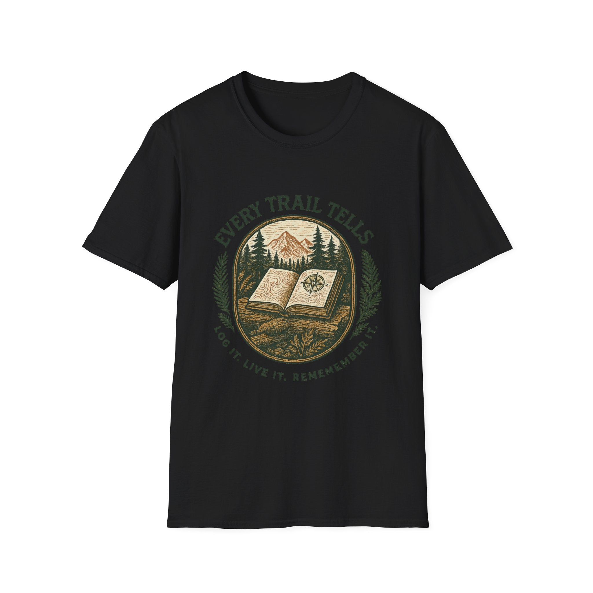 Every Trail Tells T-Shirt | Mountain Map Compass Hiking Shirt