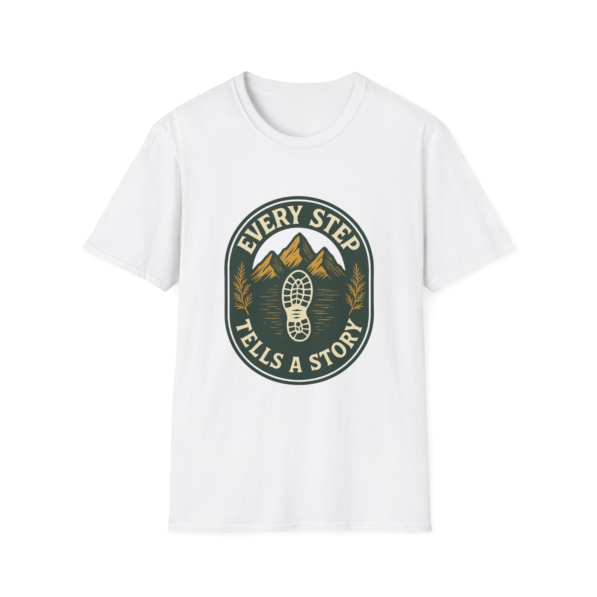Every Step Tells a Story T-Shirt | Hiking Mountain Trail Boot Print