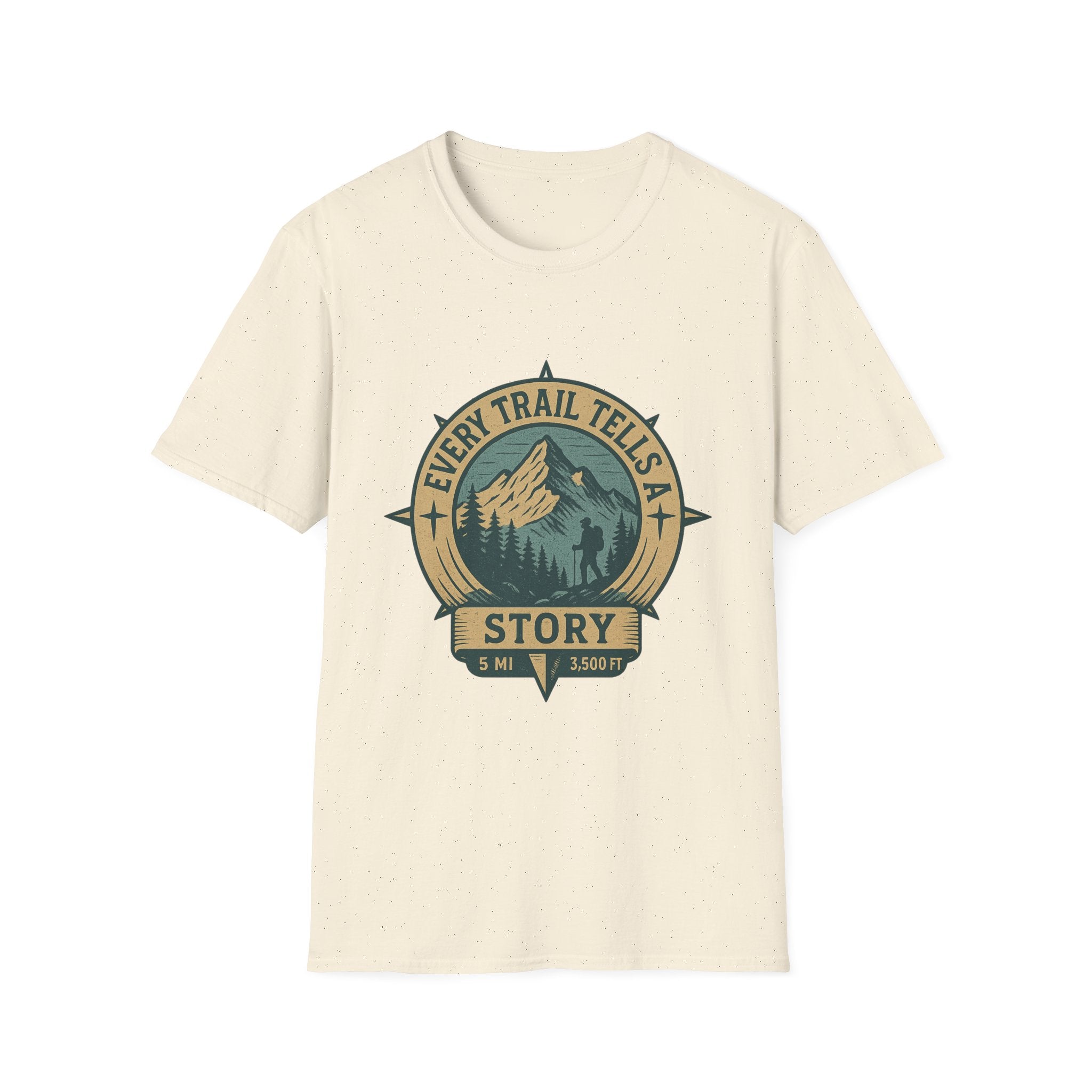 Every Trail Tells a Story T-Shirt | Mountain Hiking Badge Tee