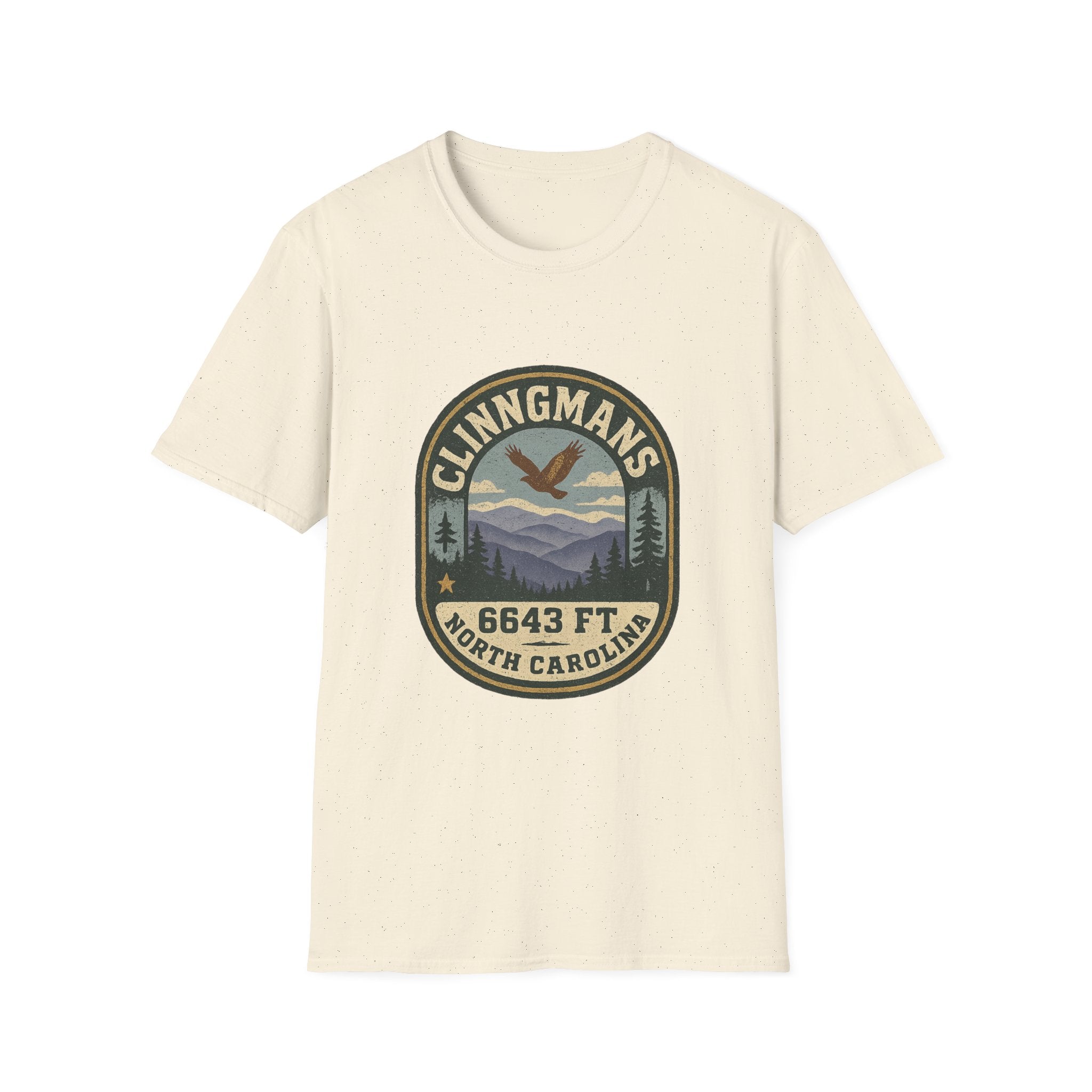 Clinngmans North Carolina 6643 Ft Mountain Badge T-Shirt | Hiking Patch Design