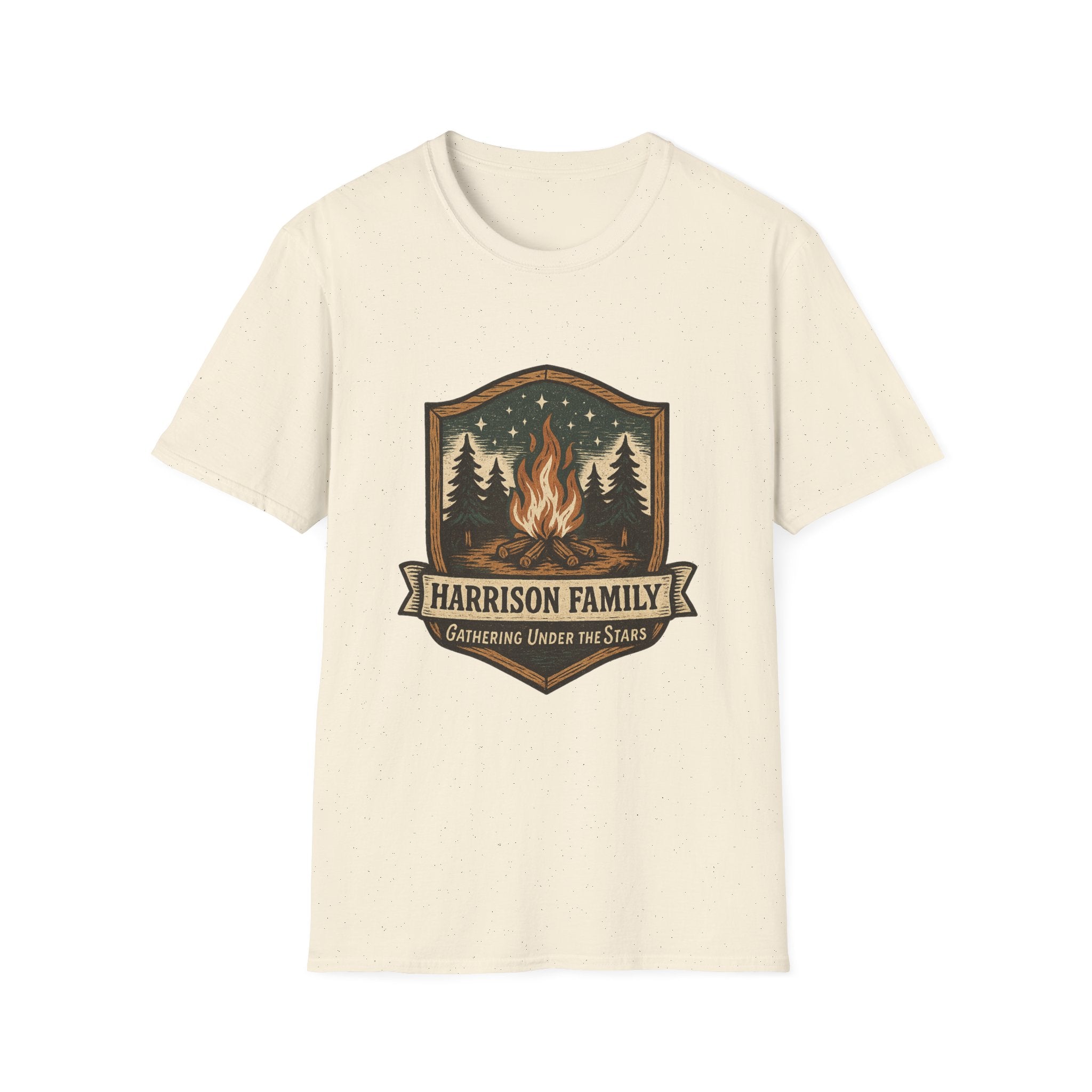 Personalized Campfire Badge T-Shirt | Custom Family Name Outdoor Tee