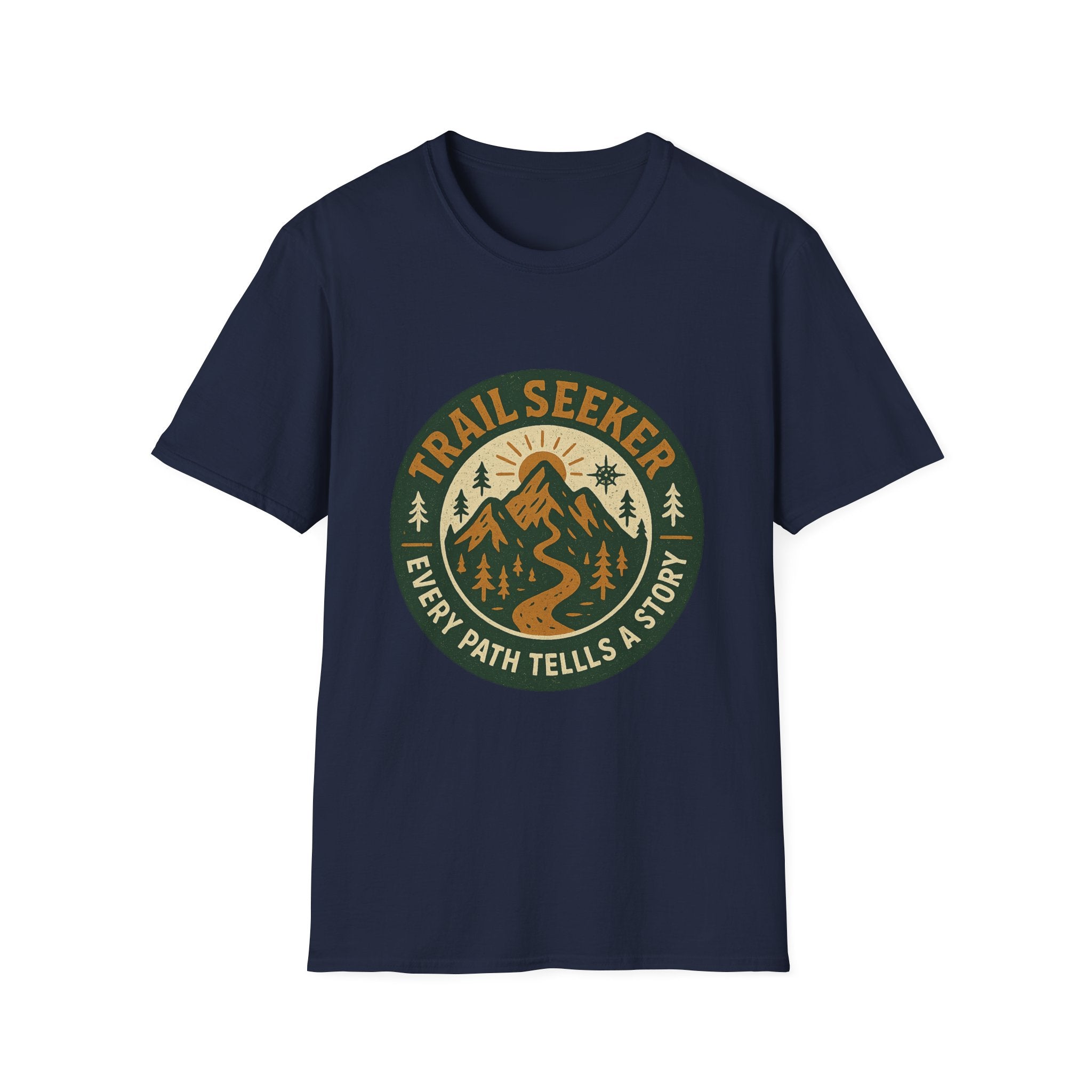 Trail Seeker mountain badge T-Shirt | Hiking outdoors adventure tee