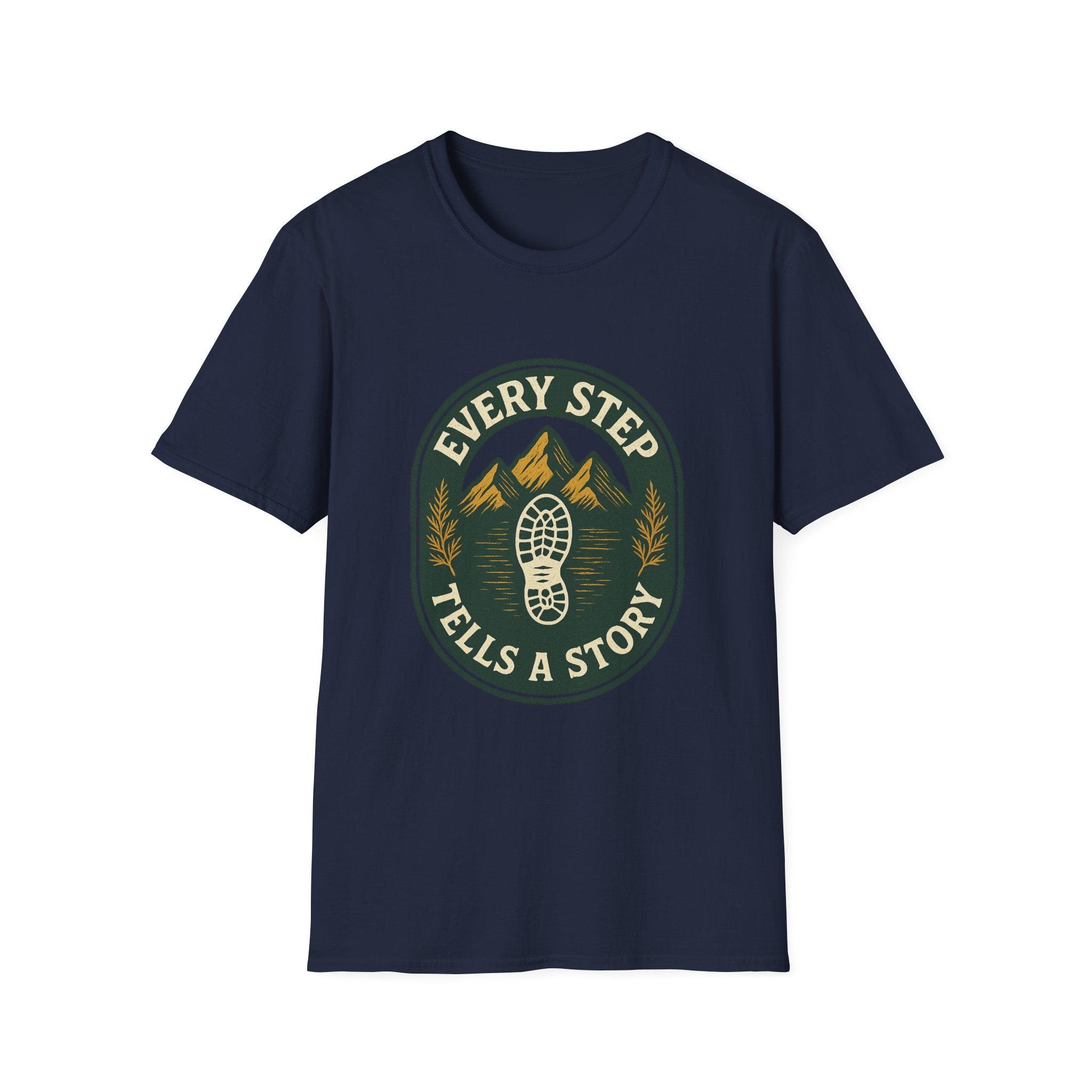 Every Step Tells a Story T-Shirt | Hiking Mountain Trail Boot Print