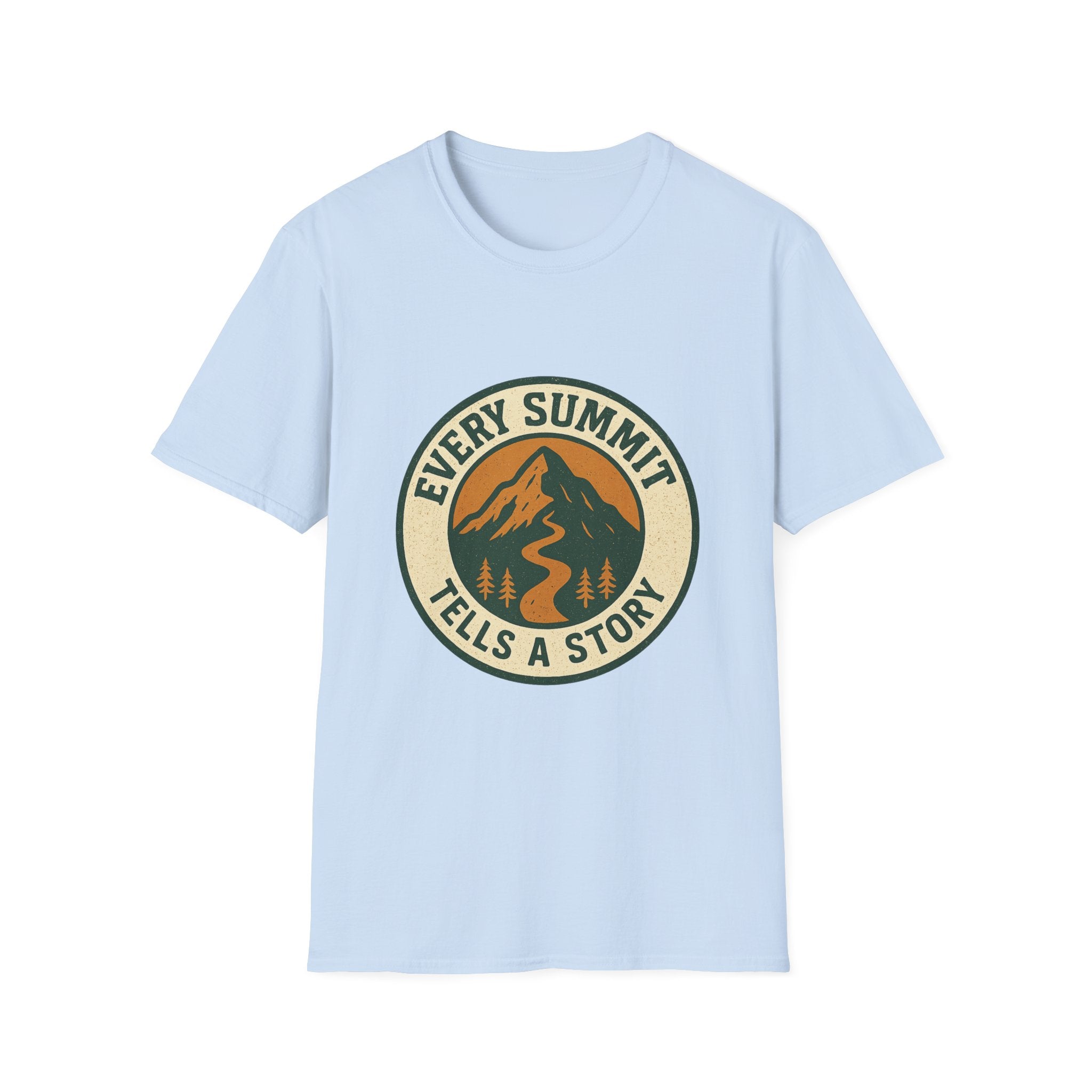 Every Summit Tells a Story T-Shirt | Mountain Adventure Badge