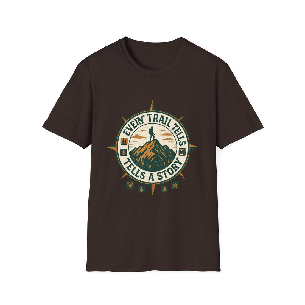Every Trail Tells a Story T-Shirt | Hiking Compass Mountain Design