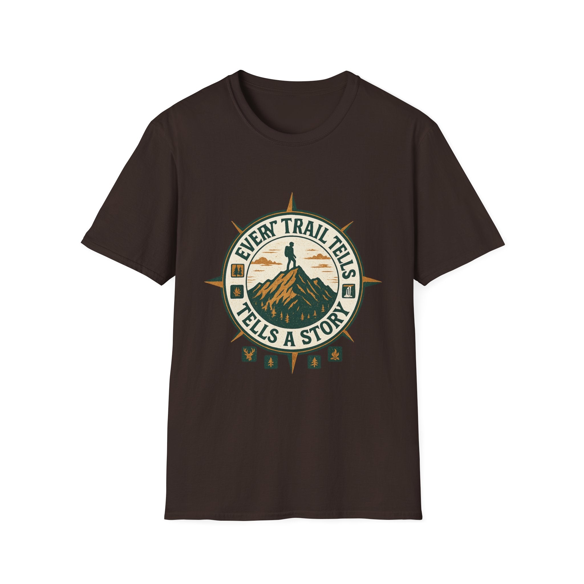 Every Trail Tells a Story T-Shirt | Hiking Compass Mountain Design