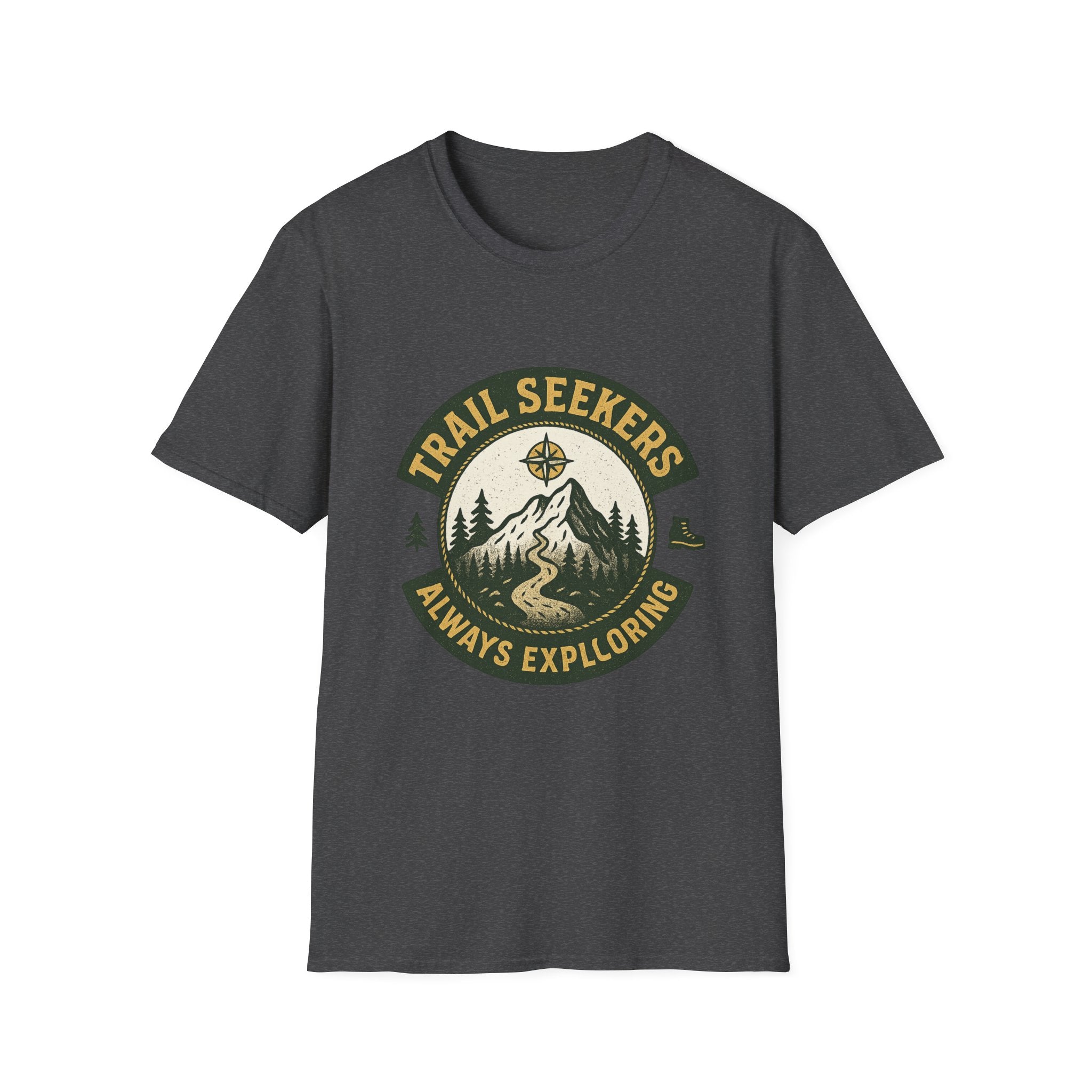 Trail Seekers mountain compass graphic T-Shirt | Adventure hiking design