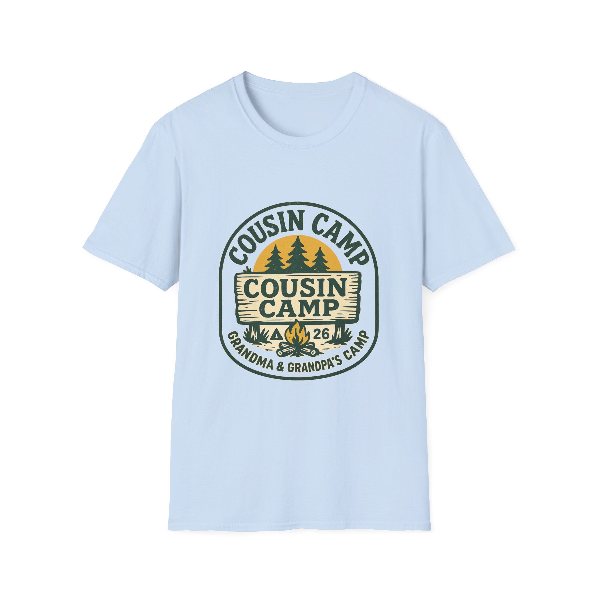 Cousin Camp Graphic T-Shirt | Family Camping Badge, Pine Tree Design