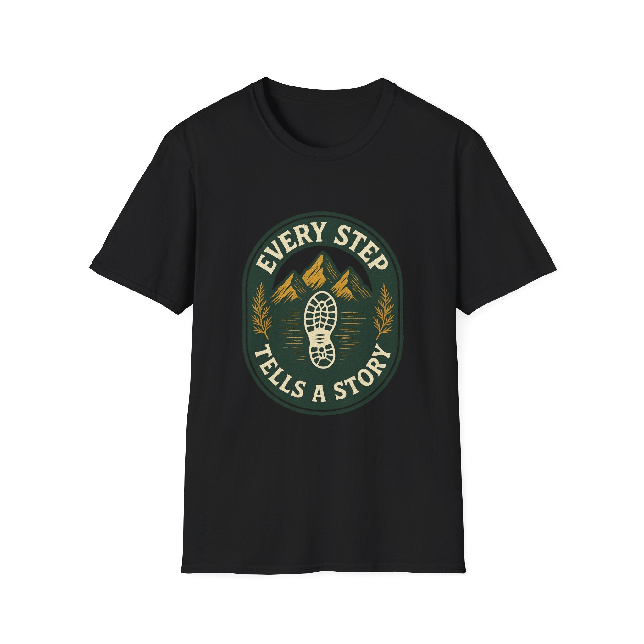 Every Step Tells a Story T-Shirt | Hiking Mountain Trail Boot Print