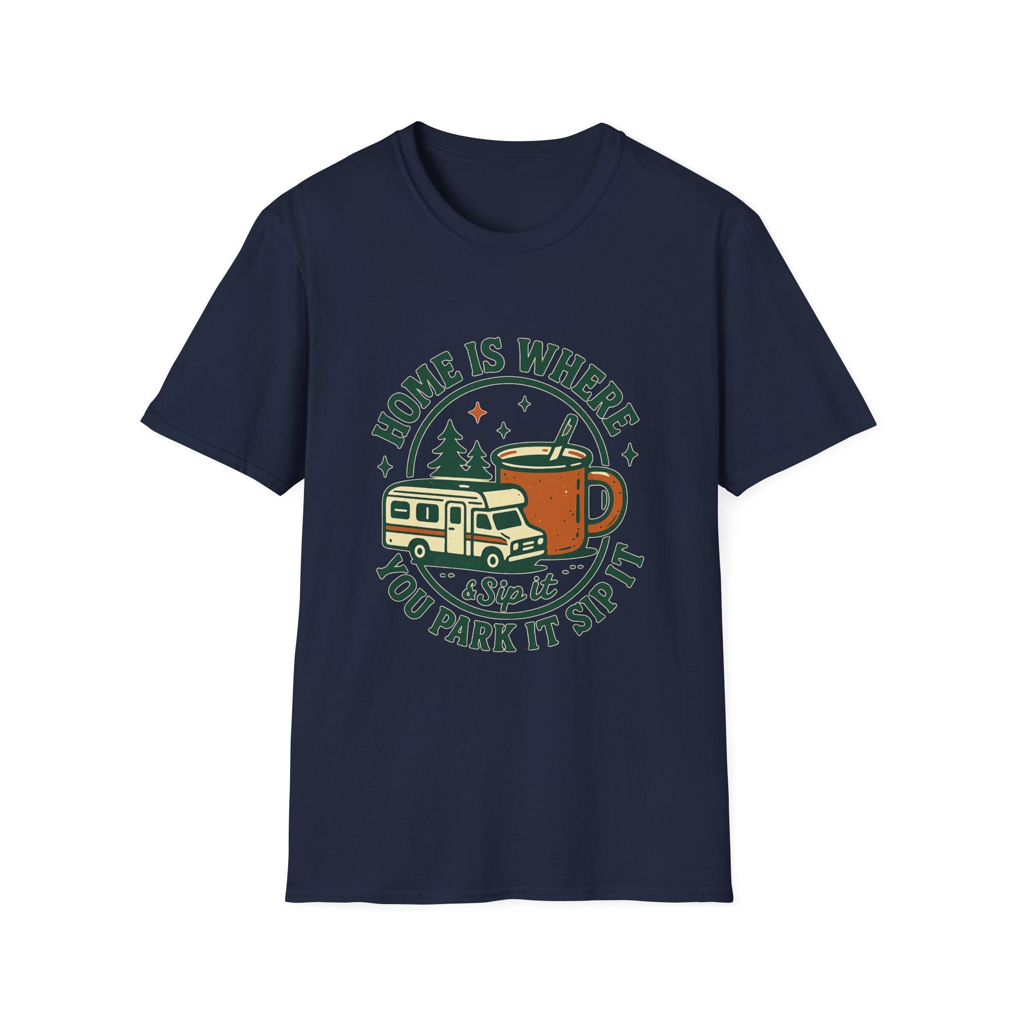 Home Is Where You Park It Camper T-Shirt | RV Coffee Travel Design