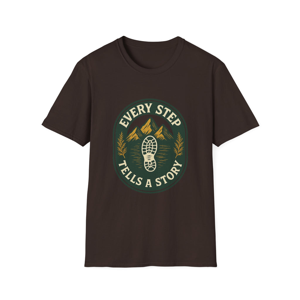 Every Step Tells a Story T-Shirt | Hiking Mountain Trail Boot Print