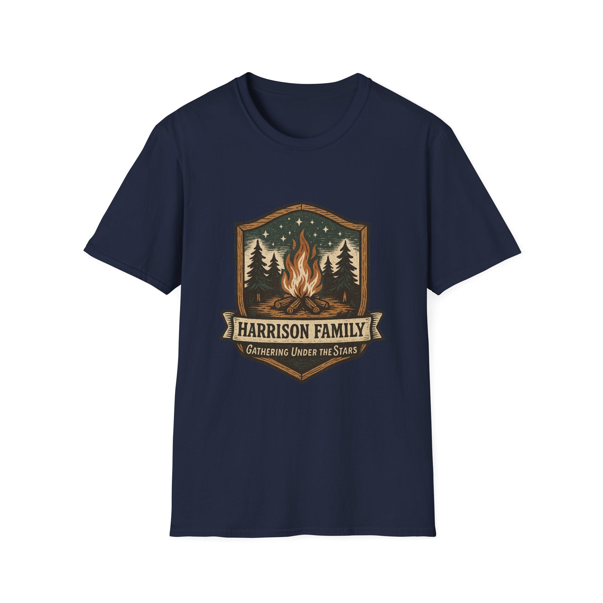 Personalized Campfire Badge T-Shirt | Custom Family Name Outdoor Tee