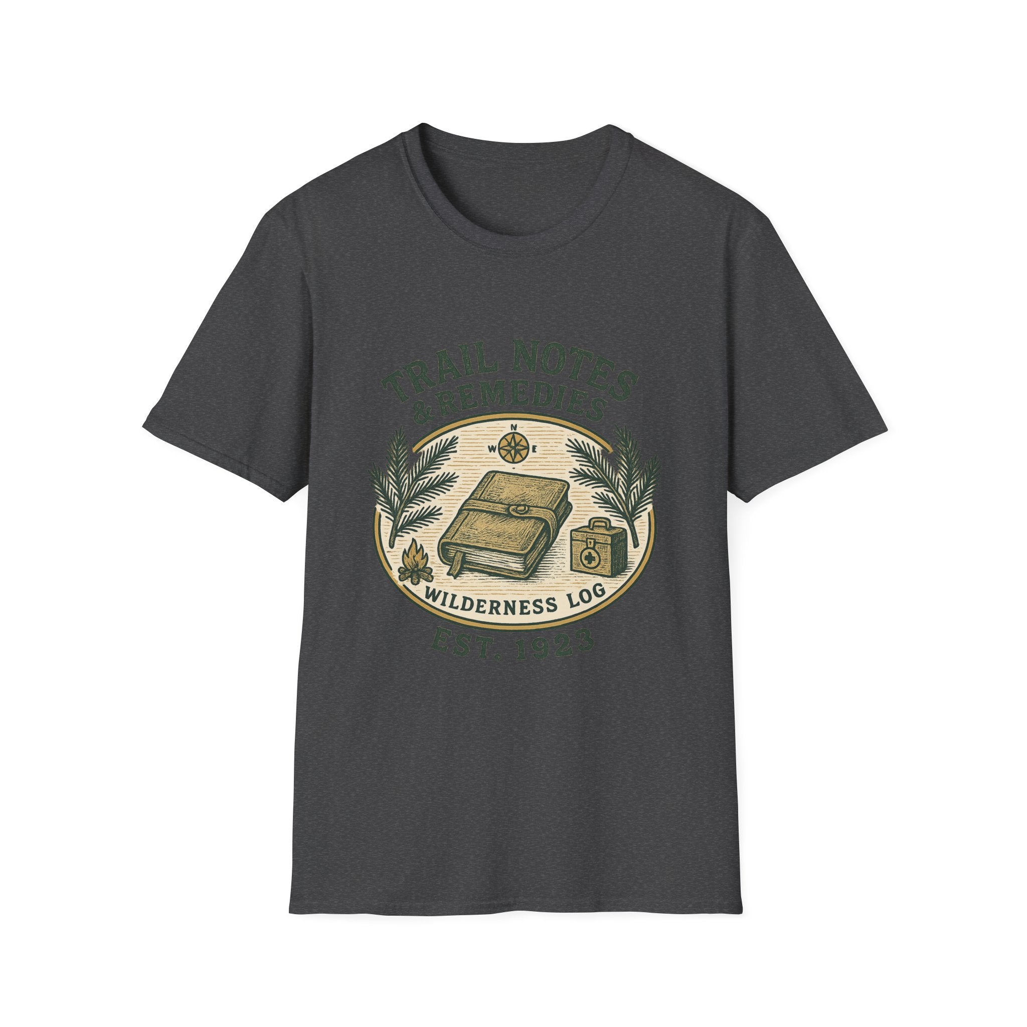 Trail Notes & Remedies T-Shirt | Wilderness Log, Vintage Botanical Design