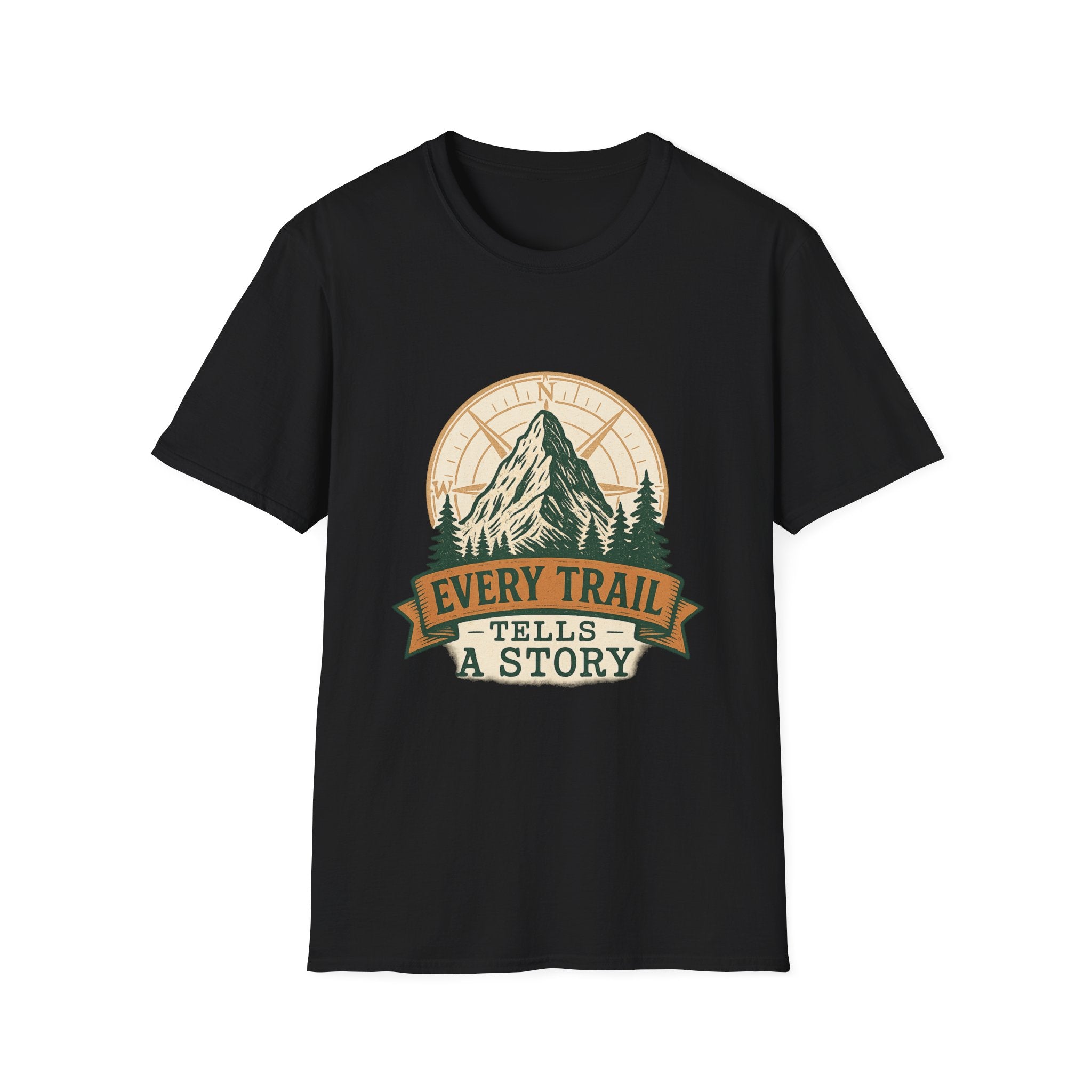 Every Trail Tells a Story Mountain T-Shirt | Hiking Adventure Graphic
