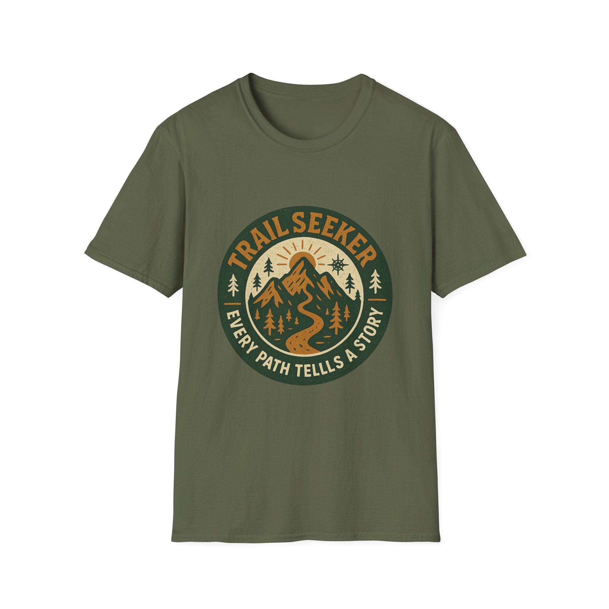 Trail Seeker mountain badge T-Shirt | Hiking outdoors adventure tee