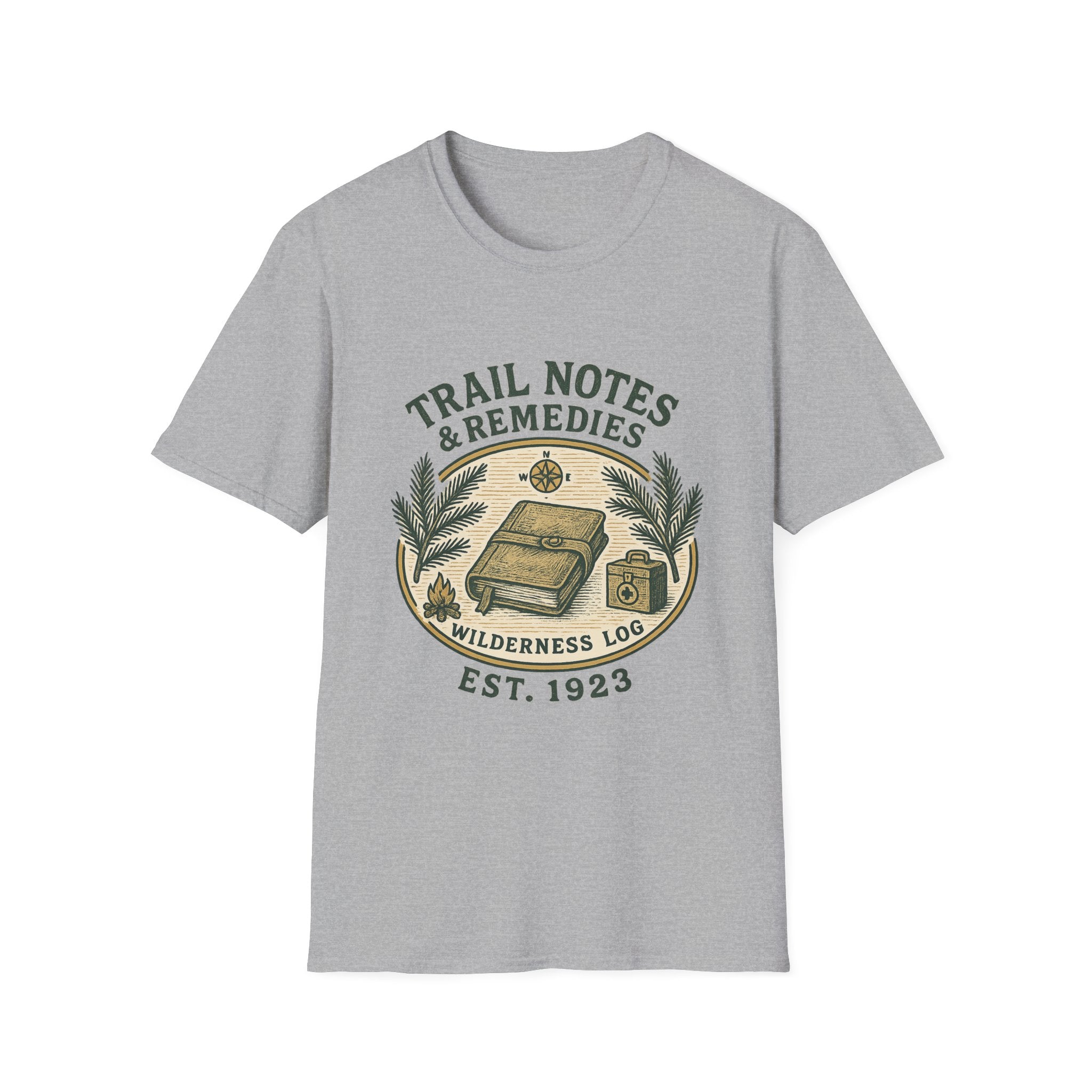 Trail Notes & Remedies T-Shirt | Wilderness Log, Vintage Botanical Design