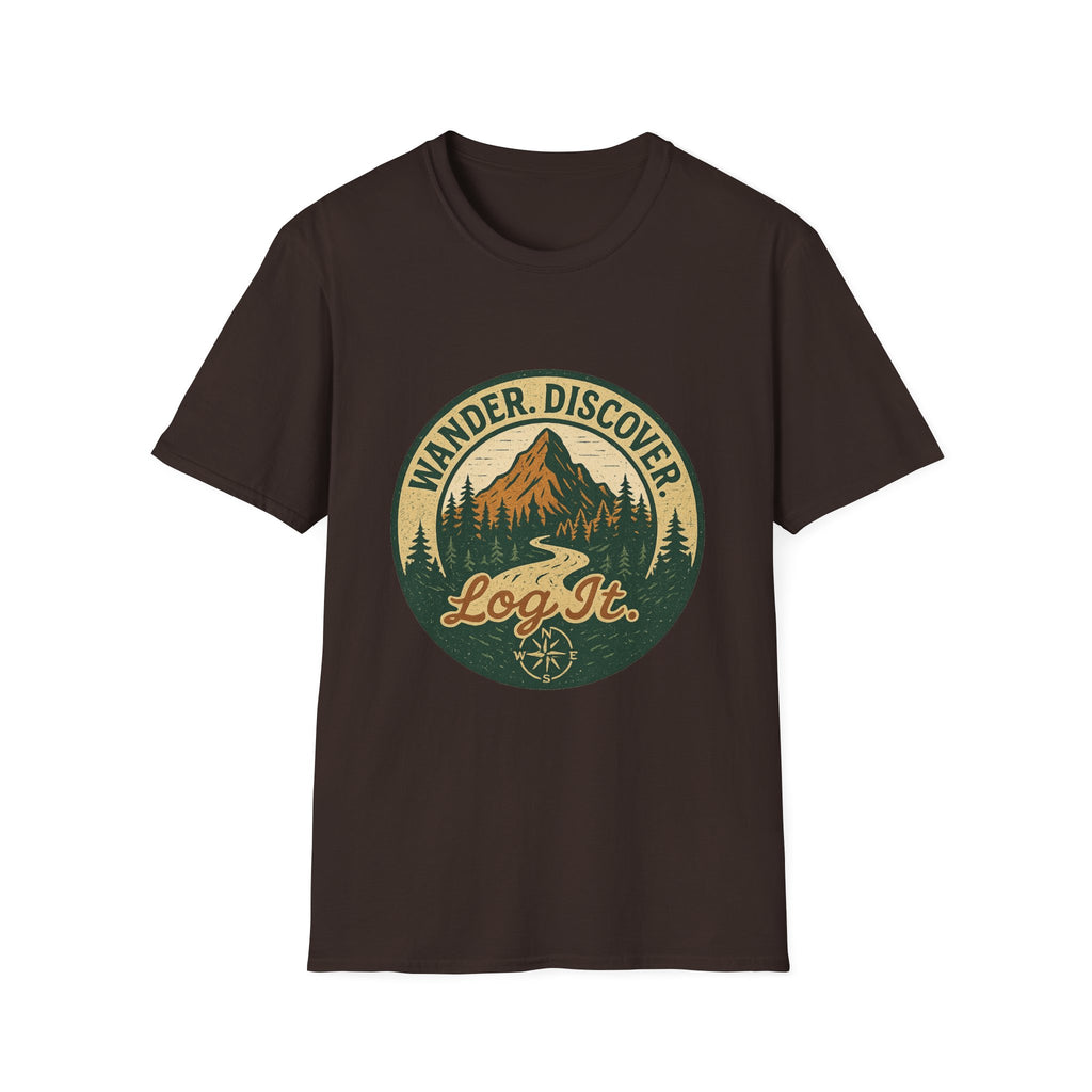 Wander Discover Mountain Patch T-Shirt | Outdoor Hiking Graphic Tee