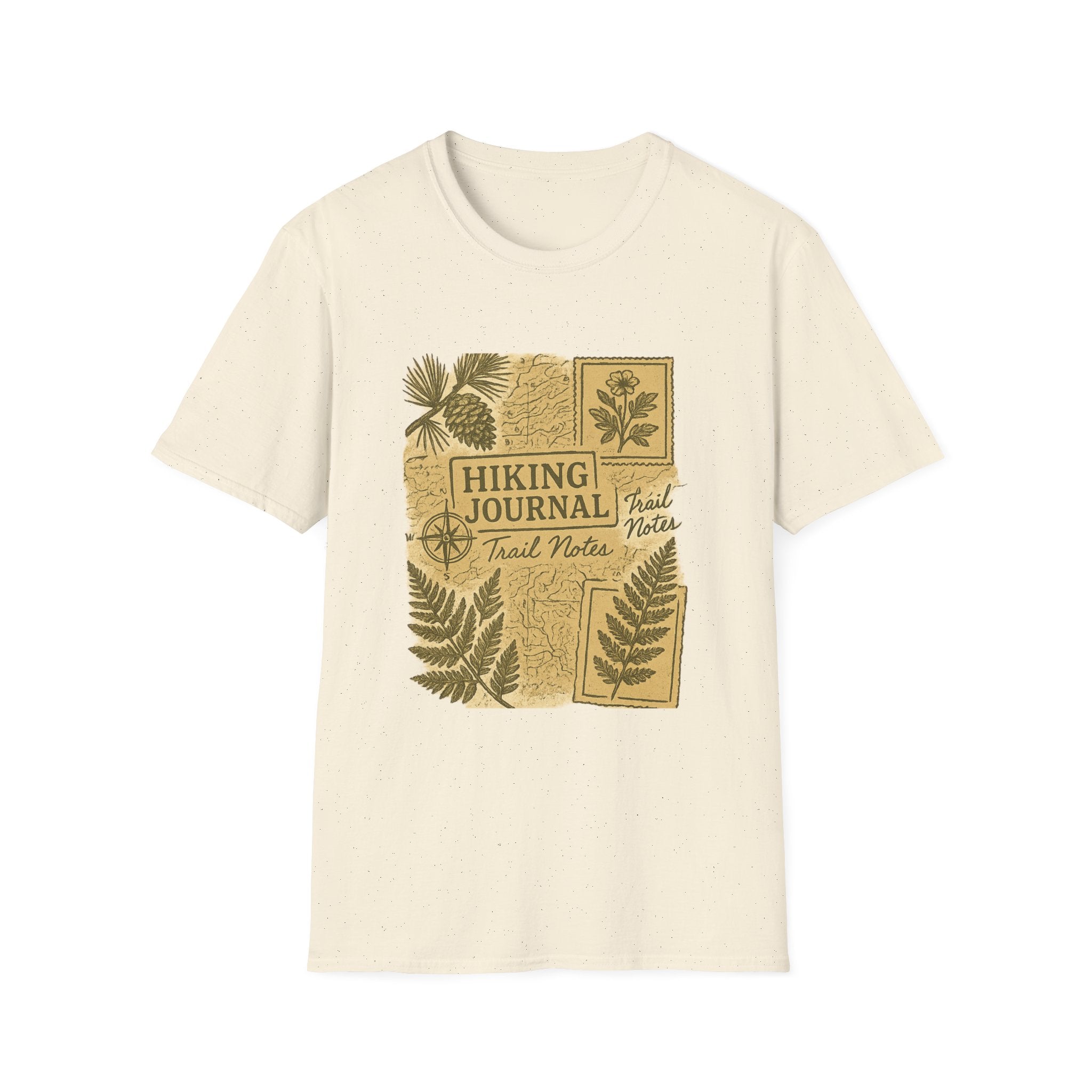 Hiking Journal Trail Notes T-Shirt | Botanical Ferns Compass Outdoor Theme
