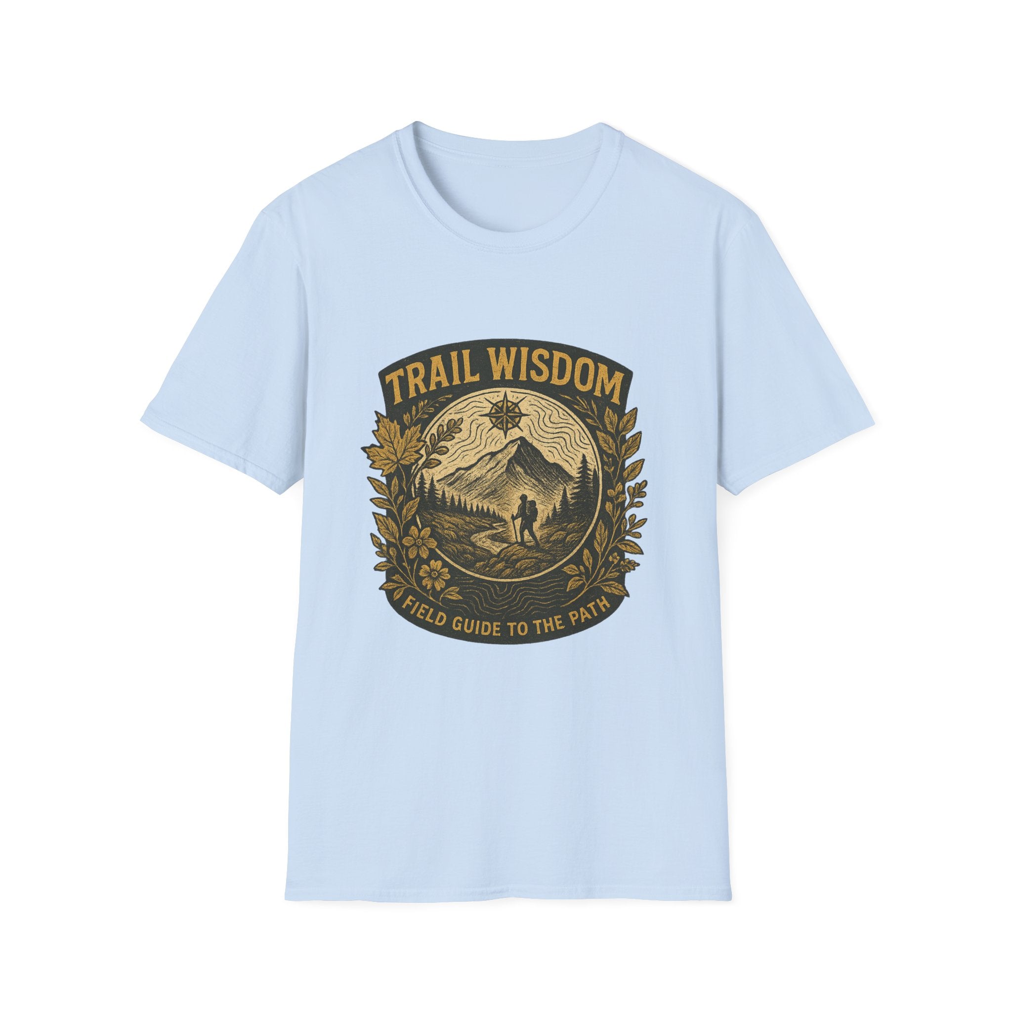 Trail Wisdom hiking badge T-Shirt | mountain compass outdoors design