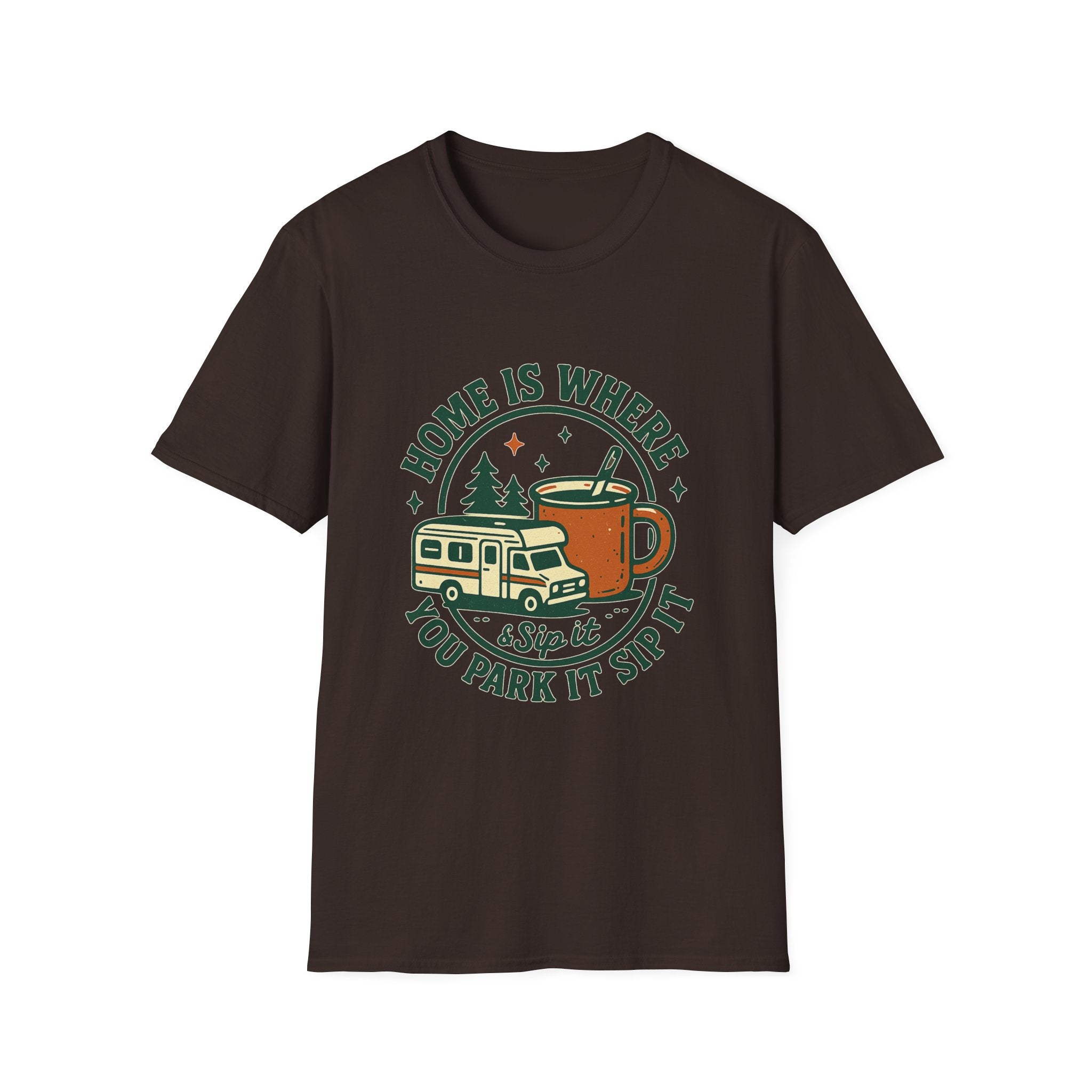 Home Is Where You Park It Camper T-Shirt | RV Coffee Travel Design