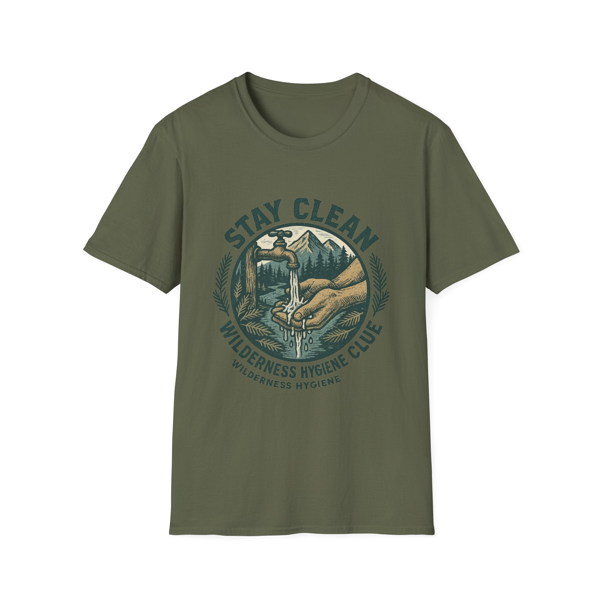 Stay Clean Wilderness Hygiene Club T-Shirt | Outdoor Camping Design