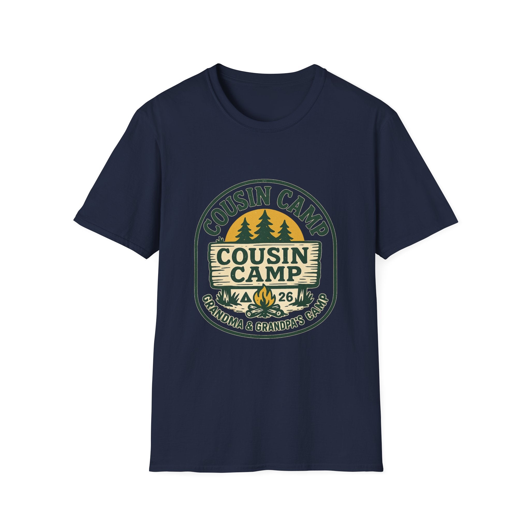 Cousin Camp Graphic T-Shirt | Family Camping Badge, Pine Tree Design